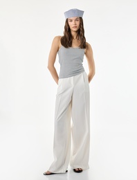 Slim Fit Pamuklu Çizgili Kolsuz Halter Yaka Bluz