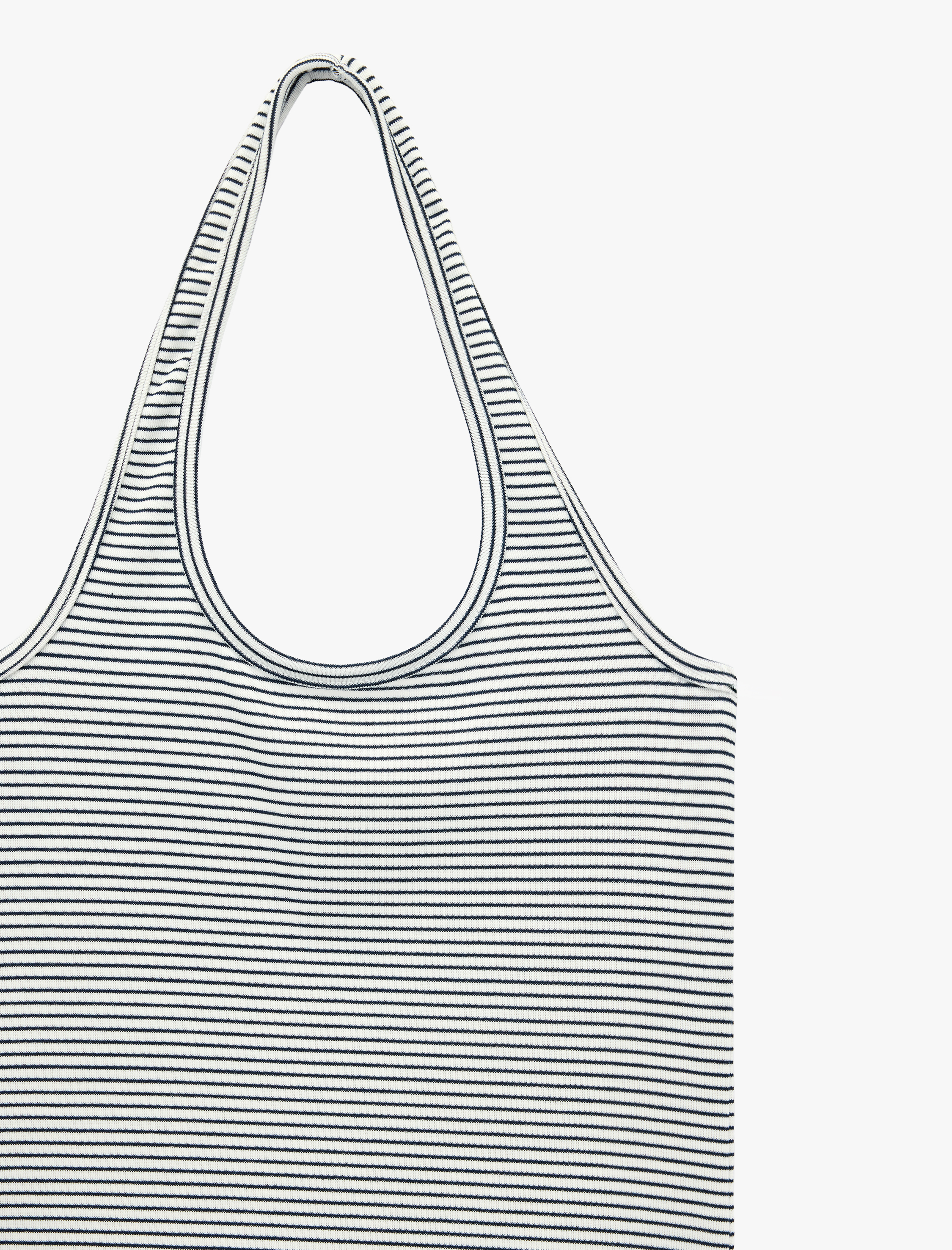   Slim Fit Pamuklu Çizgili Kolsuz Halter Yaka Bluz