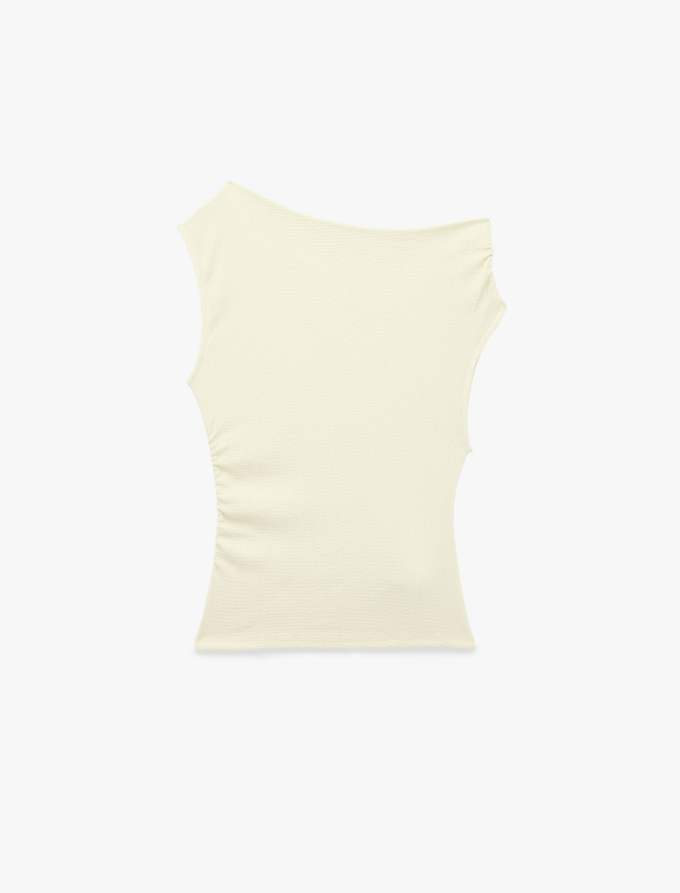   Slim Fit Asimetrik Yaka Kolsuz Drapeli Bluz