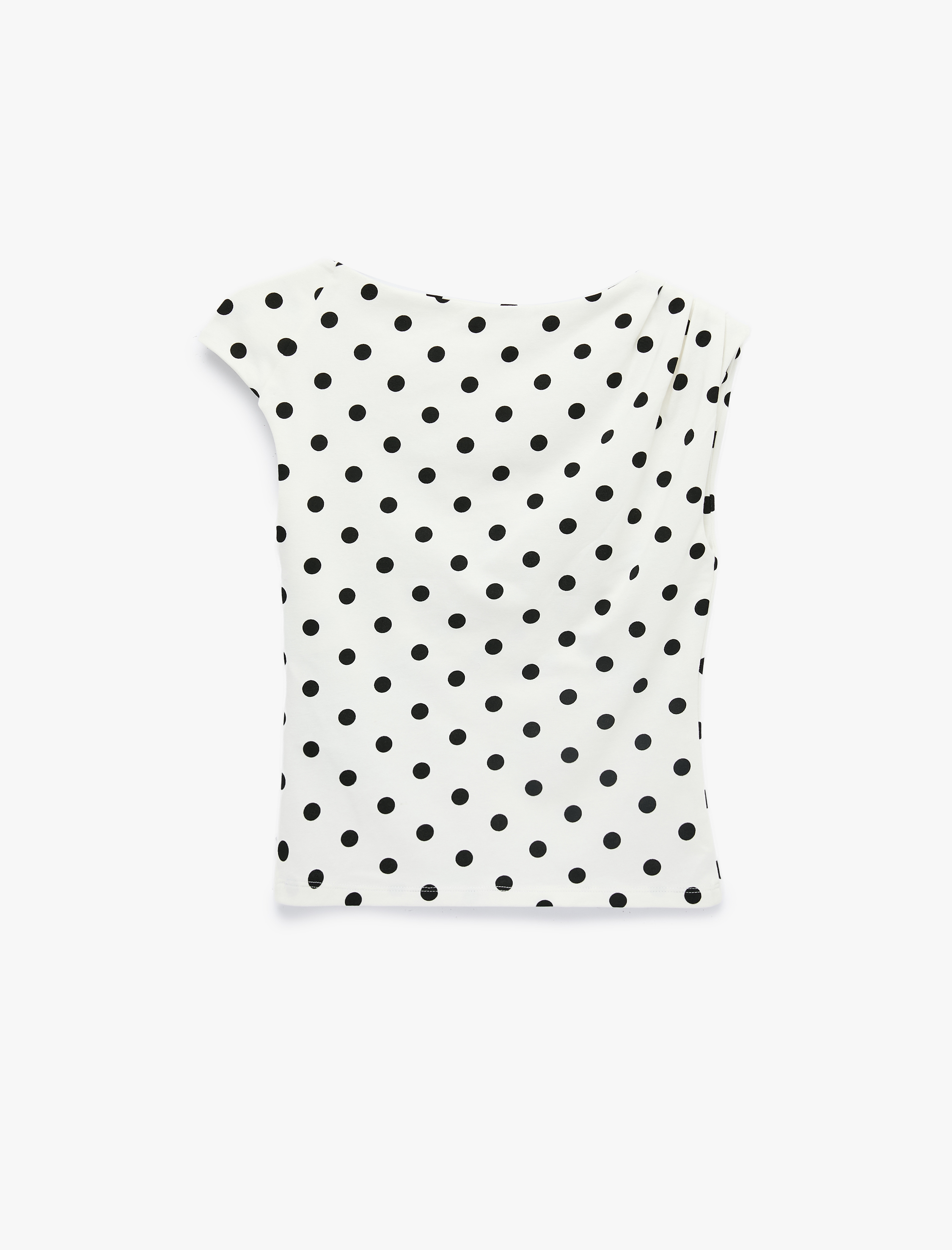   Pamuklu Slim Fit Asimetrik Yaka Kolsuz Puantiyeli Drapeli Bluz