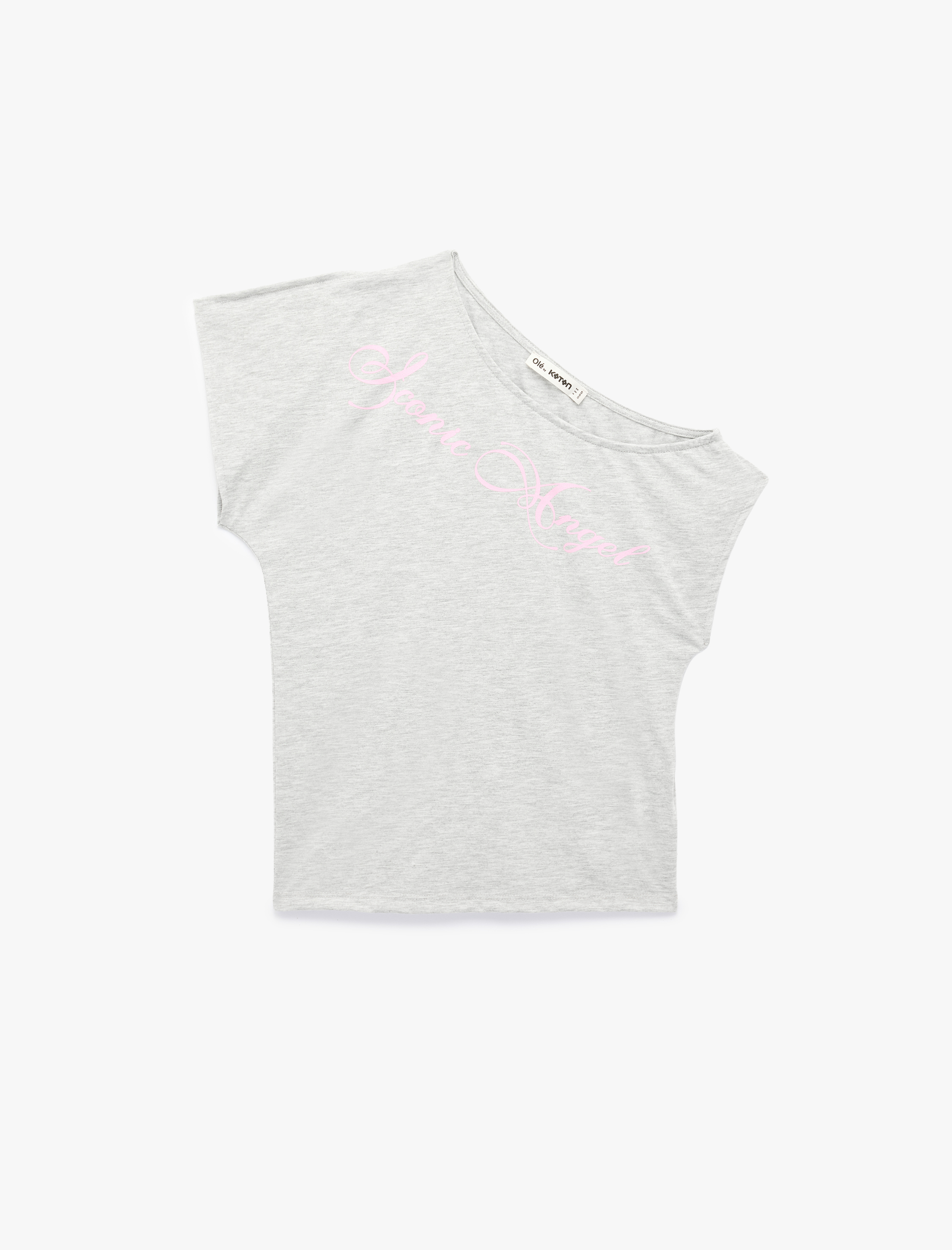   Viskon Karışımlı Slim Fit Kısa Kollu Omzu Açık Baskılı Tişört