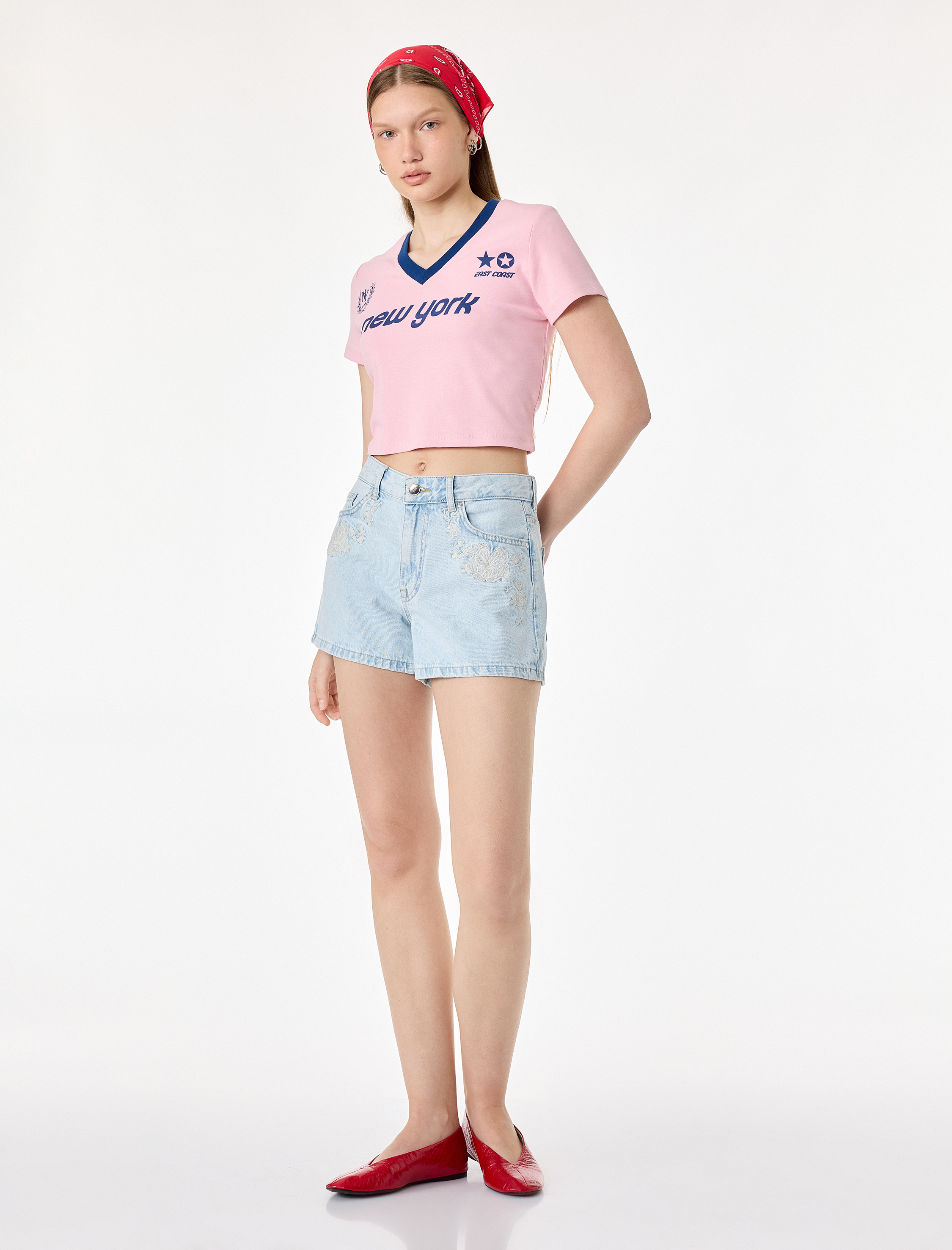   Pamuklu Nakış Detaylı Regular Fit Mini Denim Şort