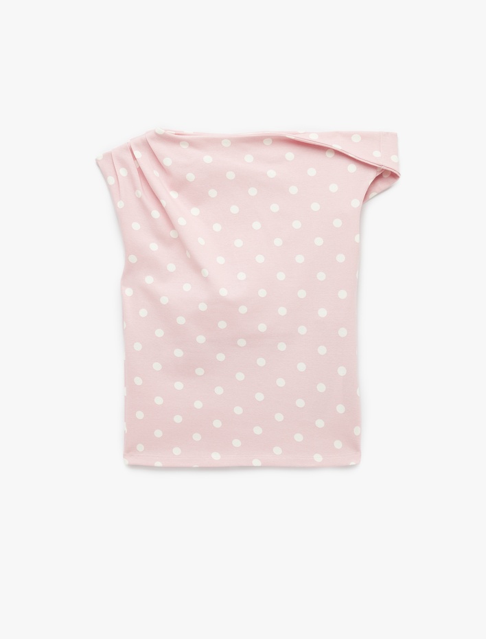  Pamuklu Slim Fit Asimetrik Yaka Kolsuz Puantiyeli Drapeli Bluz