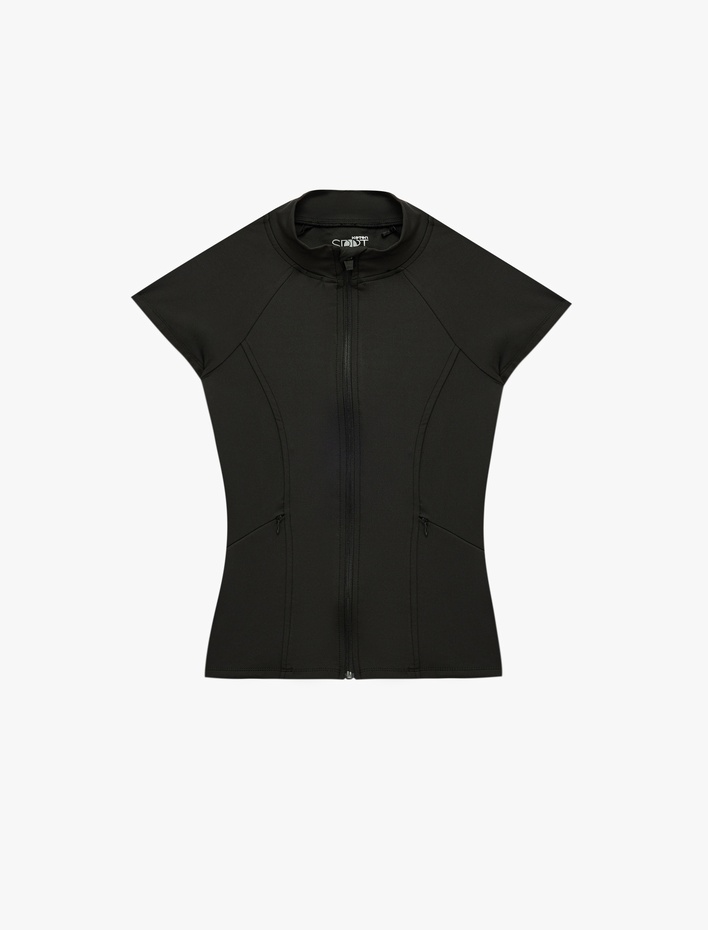  Fermuarlı Dikiş Detaylı Slim Fit Dik Yaka Spor Yelek