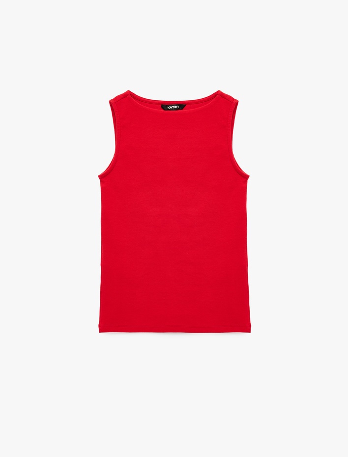  Pamuklu Slim Fit Kolsuz Kayık Yaka Bluz