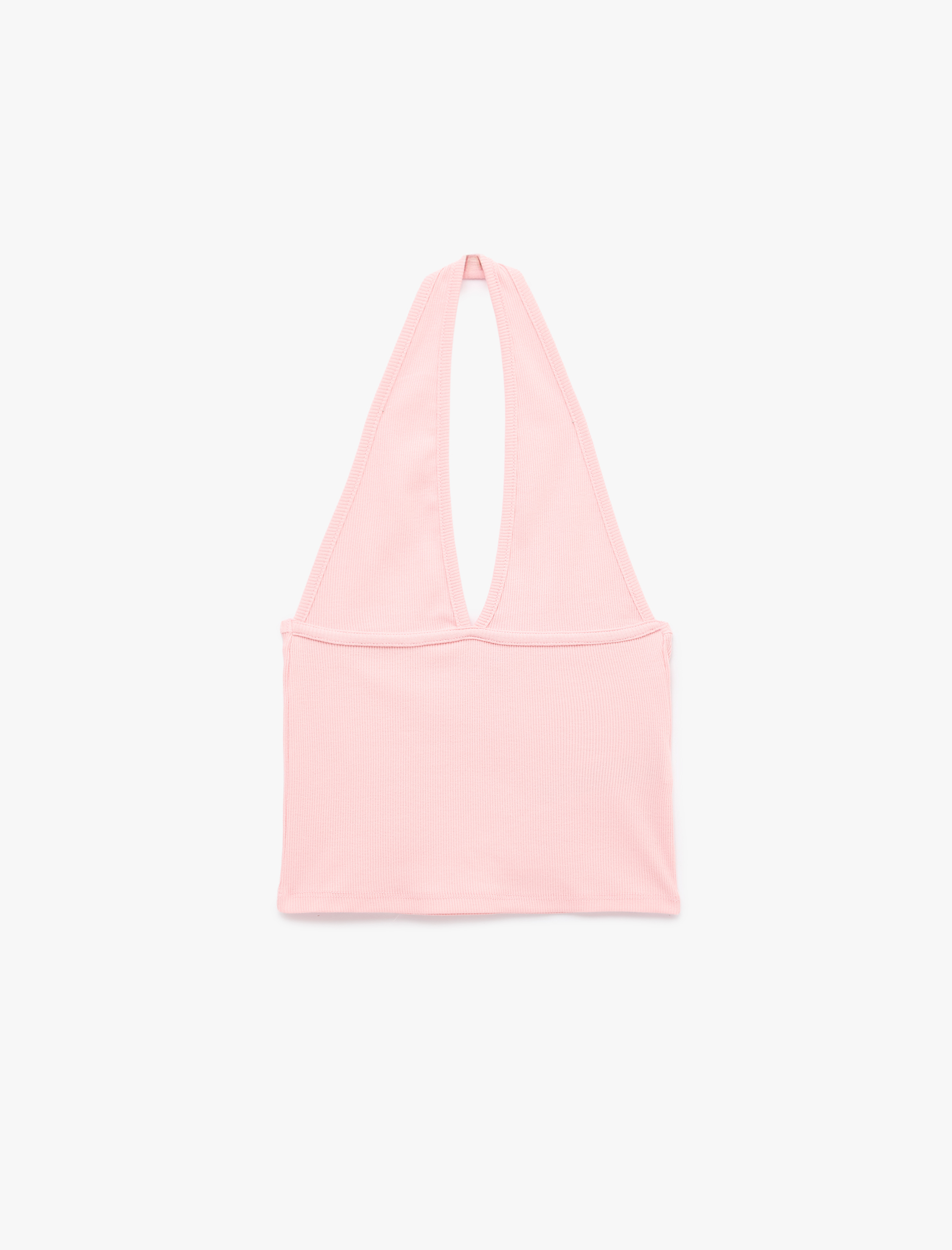  Pamuklu Dikiş Detaylı Kolsuz Slim Fit Crop Halter Yaka Bluz
