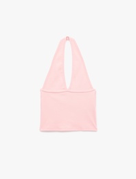 Pamuklu Dikiş Detaylı Kolsuz Slim Fit Crop Halter Yaka Bluz