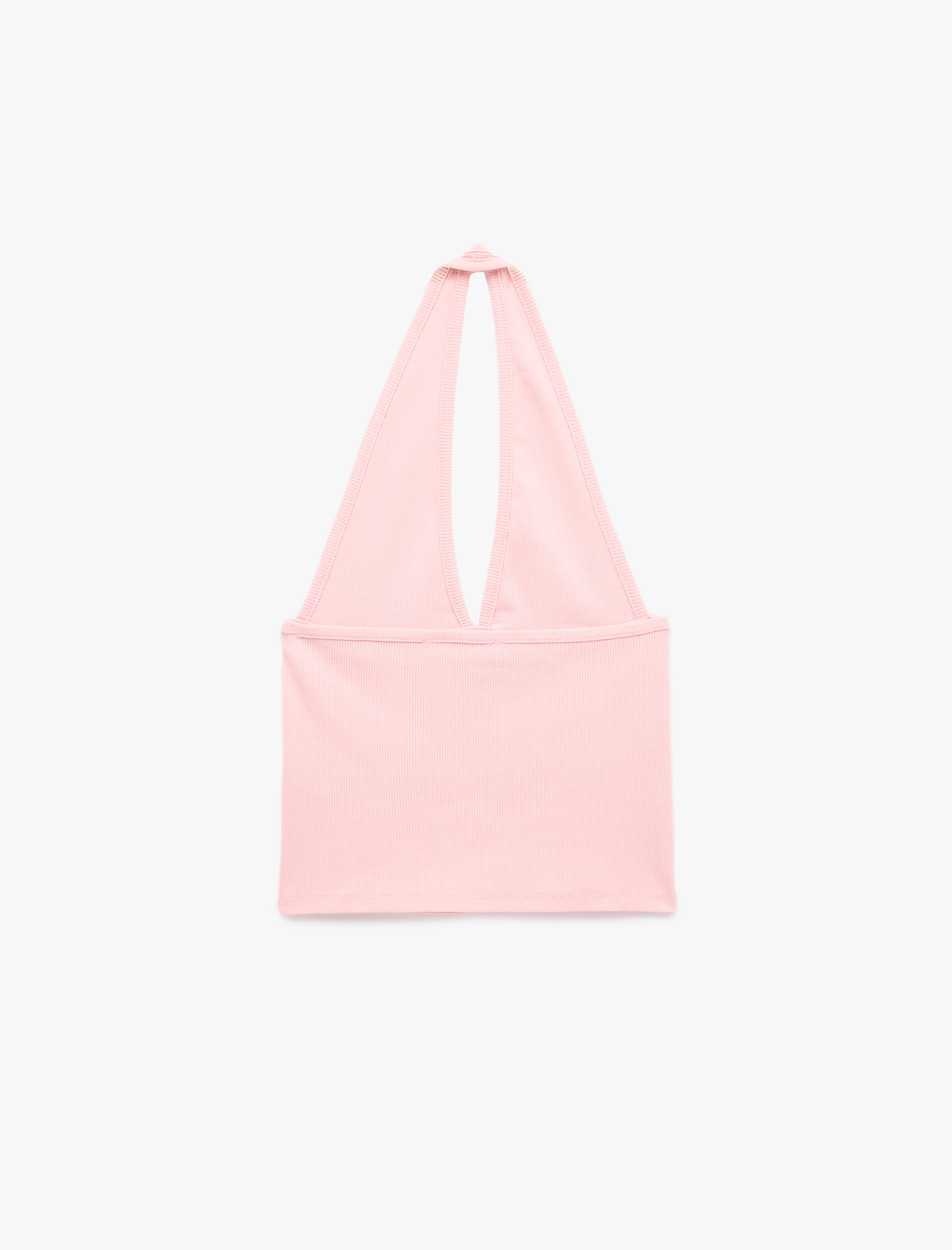   Pamuklu Dikiş Detaylı Kolsuz Slim Fit Crop Halter Yaka Bluz
