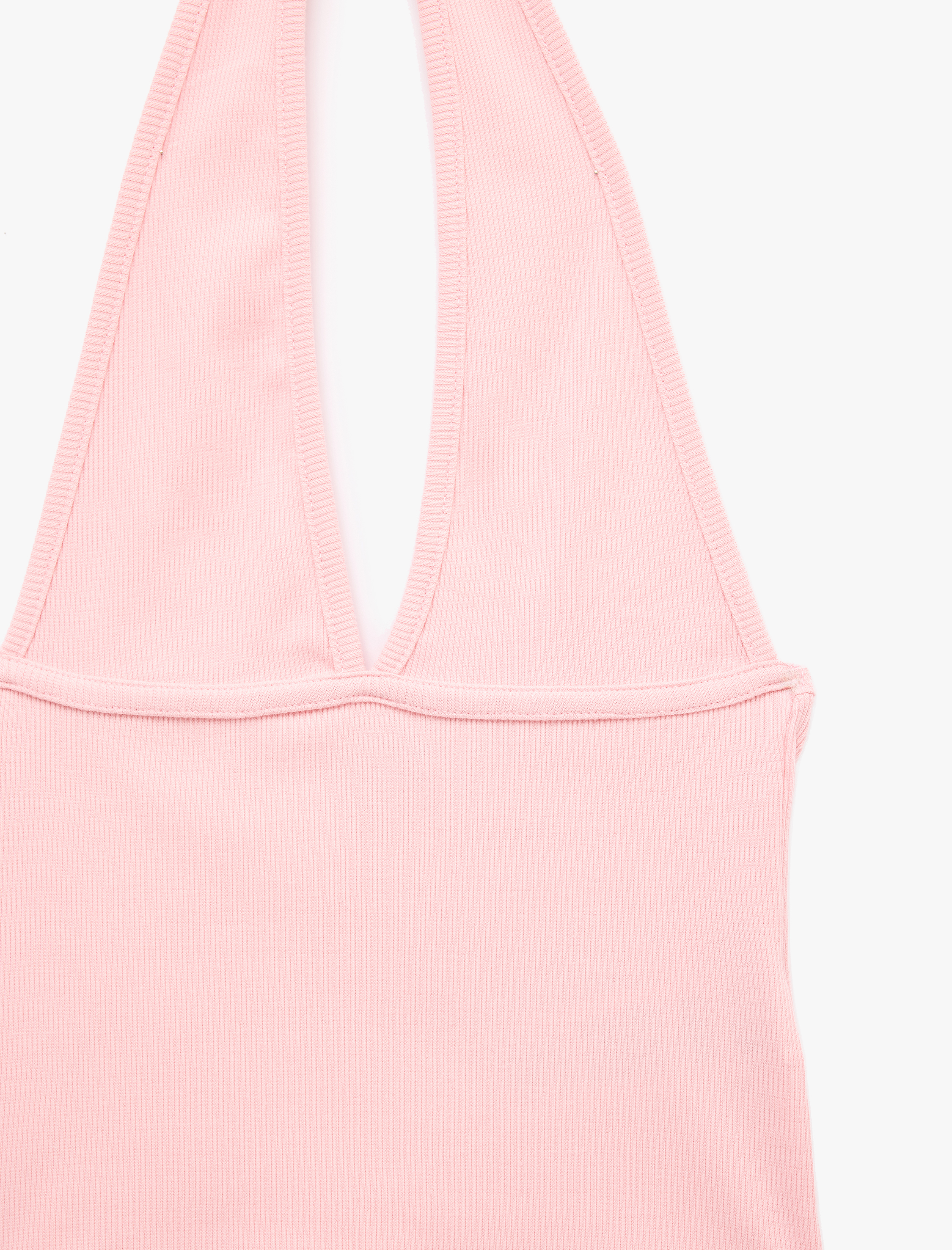   Pamuklu Dikiş Detaylı Kolsuz Slim Fit Crop Halter Yaka Bluz