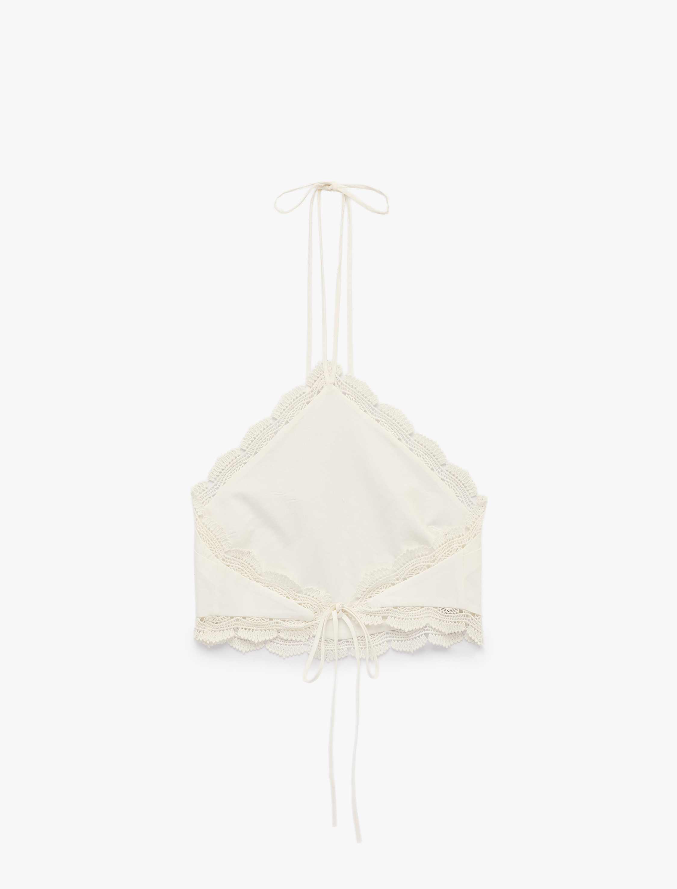   Koton X Sibil Çetinkaya - Kroşe Dantel Detaylı Sırt Dekolteli Asimetrik Halter Yaka Crop Bluz