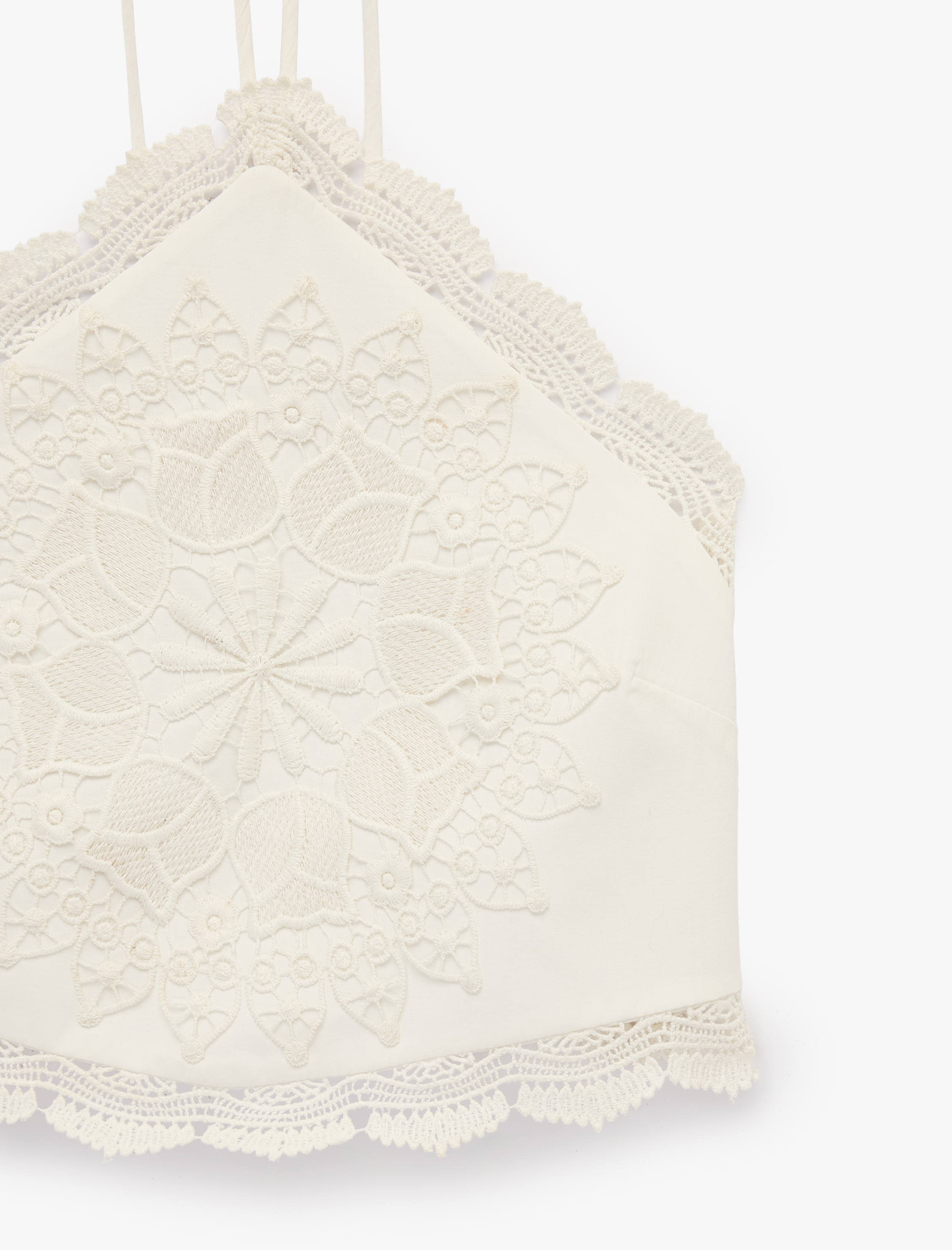   Koton X Sibil Çetinkaya - Kroşe Dantel Detaylı Sırt Dekolteli Asimetrik Halter Yaka Crop Bluz