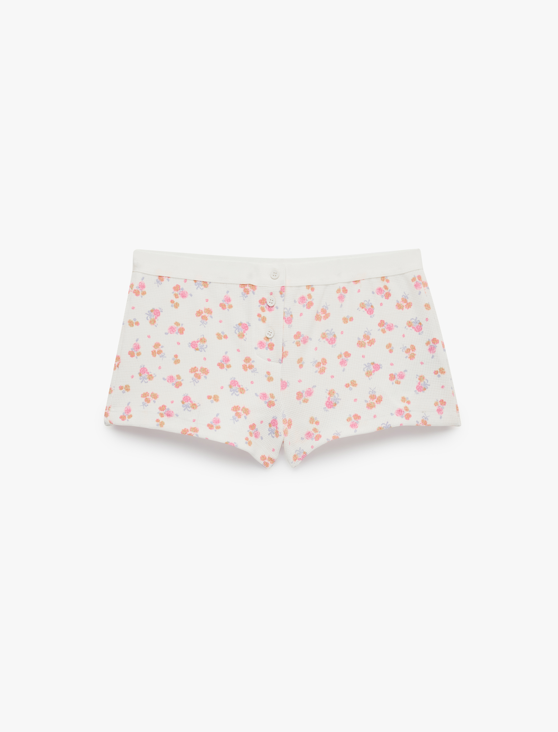   Rahat Kesim Düğmeli Çiçekli Şort Pijama Altı