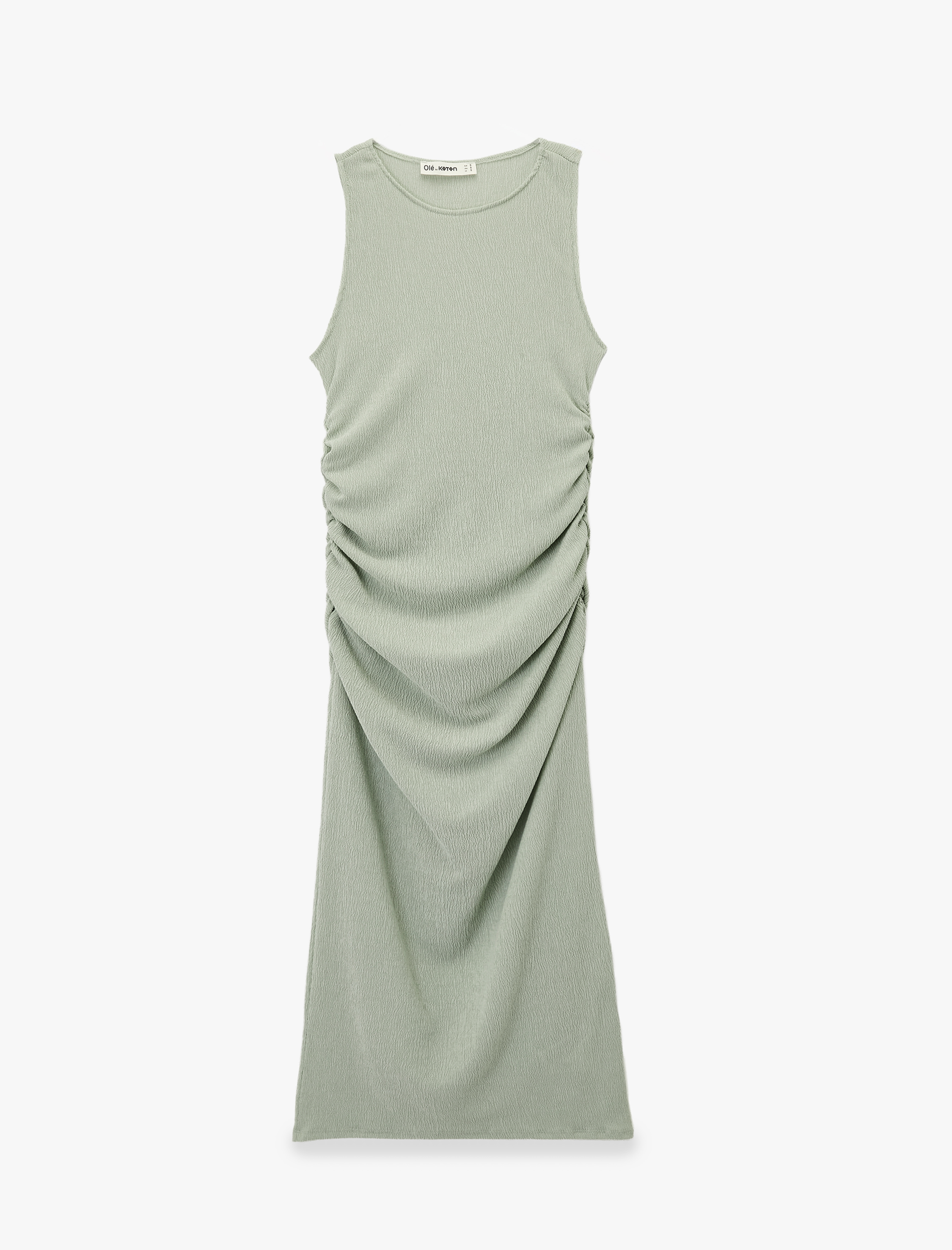   Slim Fit Kolsuz Bisiklet Yaka Viskon Karışımlı Bodycon Drapeli Uzun Elbise