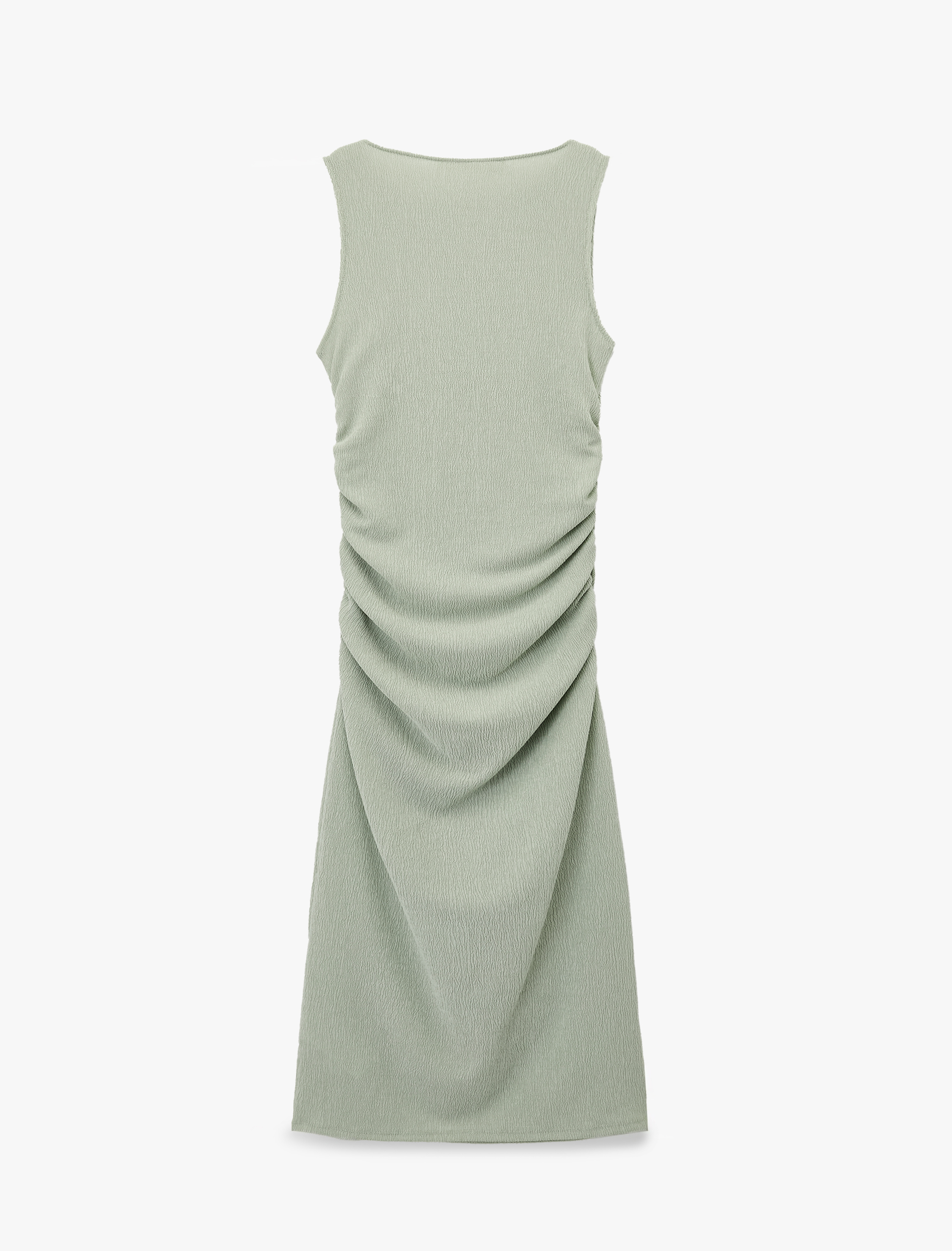   Slim Fit Kolsuz Bisiklet Yaka Viskon Karışımlı Bodycon Drapeli Uzun Elbise