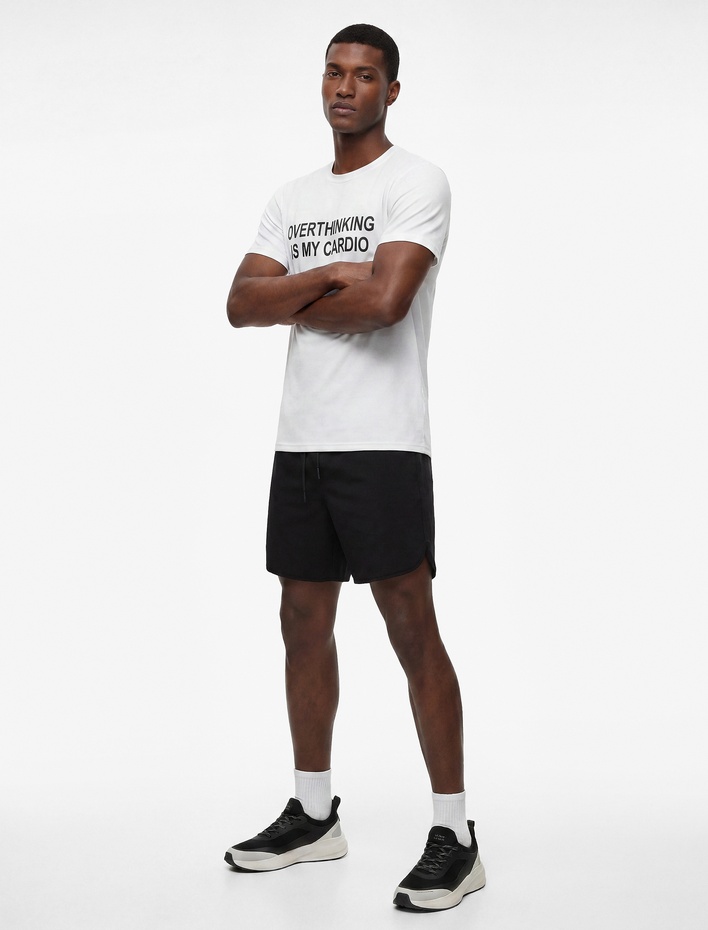  Regular Fit Kısa Kollu Bisiklet Yaka Baskılı Spor Tişört