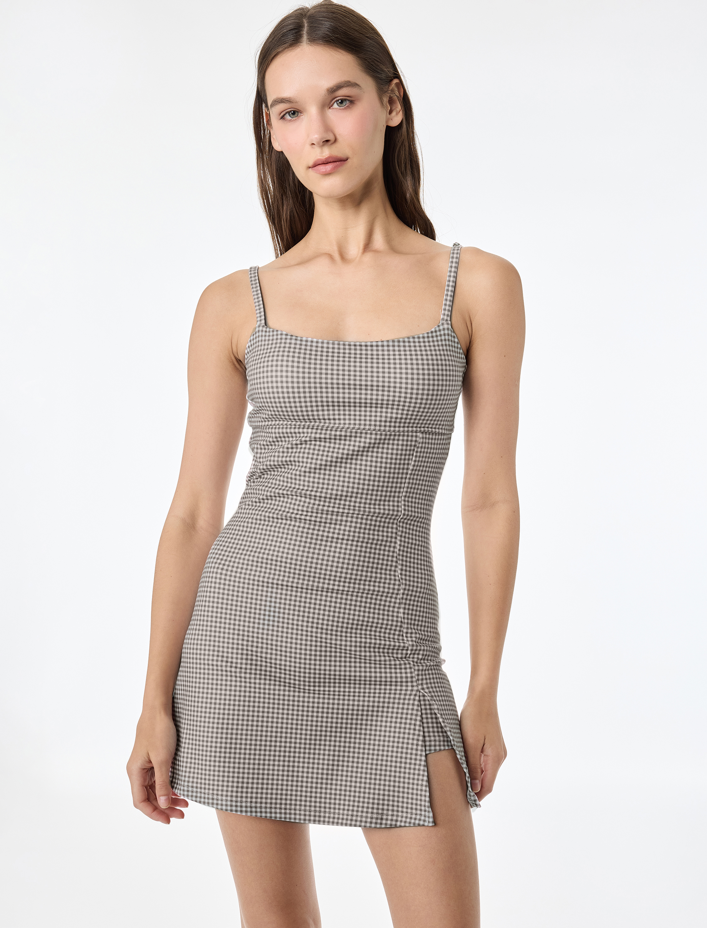   Slim Fit İp Askılı Pencere Detaylı Mini Spor Elbise