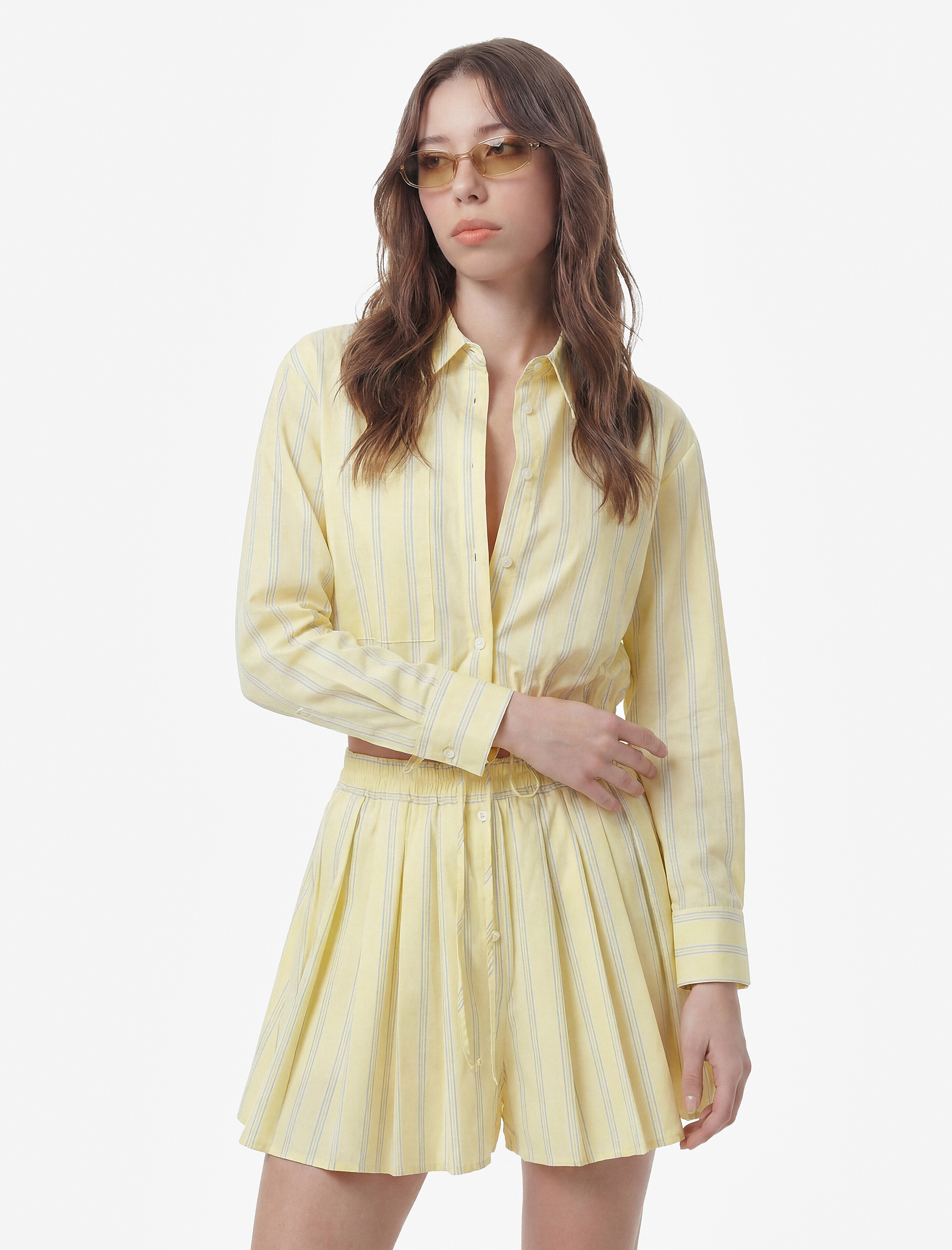   Koton X Sibil Çetinkaya - Çizgili Poplin Mini Şort