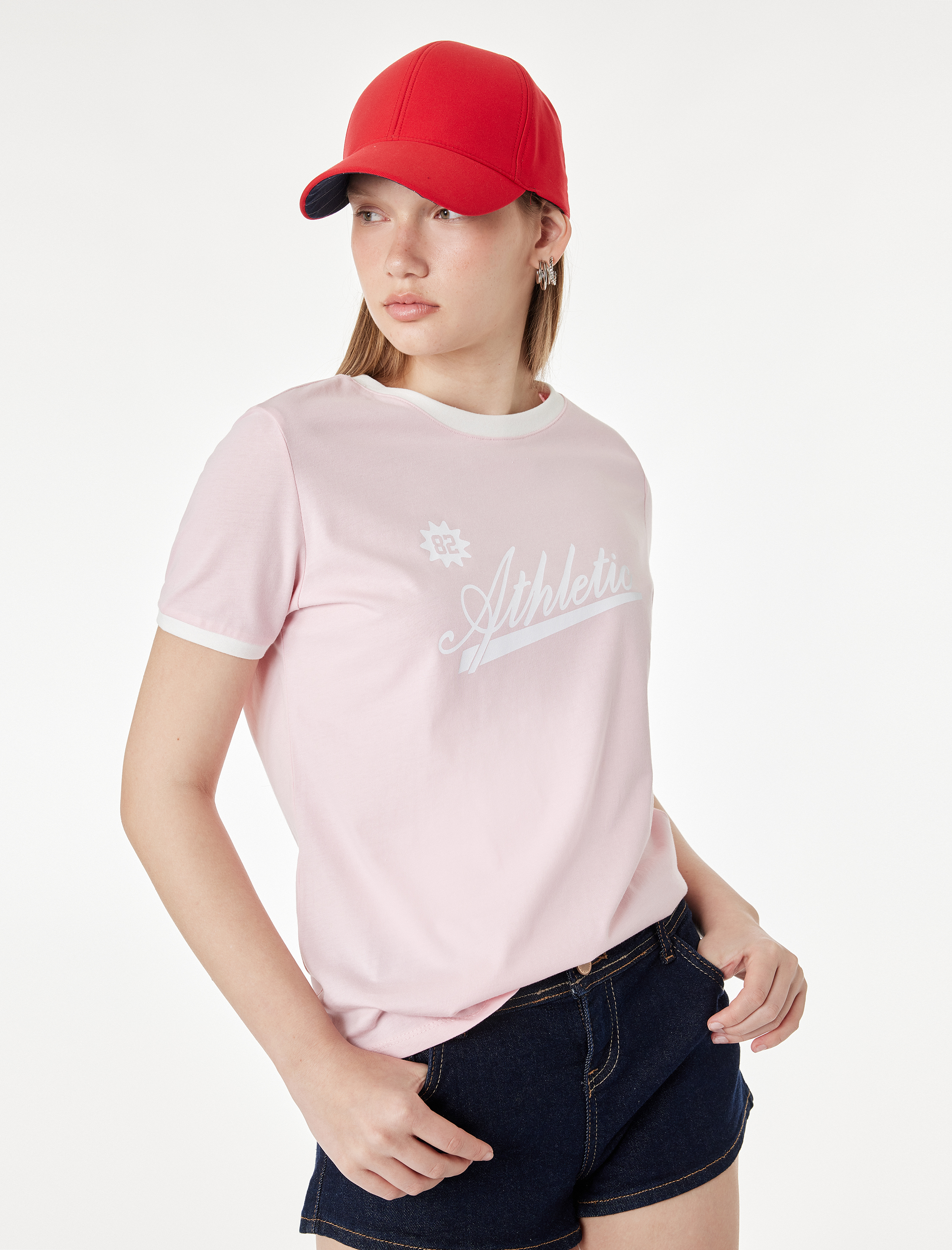   Biyeli Regular Fit Kısa Kollu Pamuklu Bisiklet Yaka Baskılı Tişört
