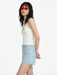 Pamuklu Düşük Bel Chino Cepli Rahat Kalıp Mini Denim Şort