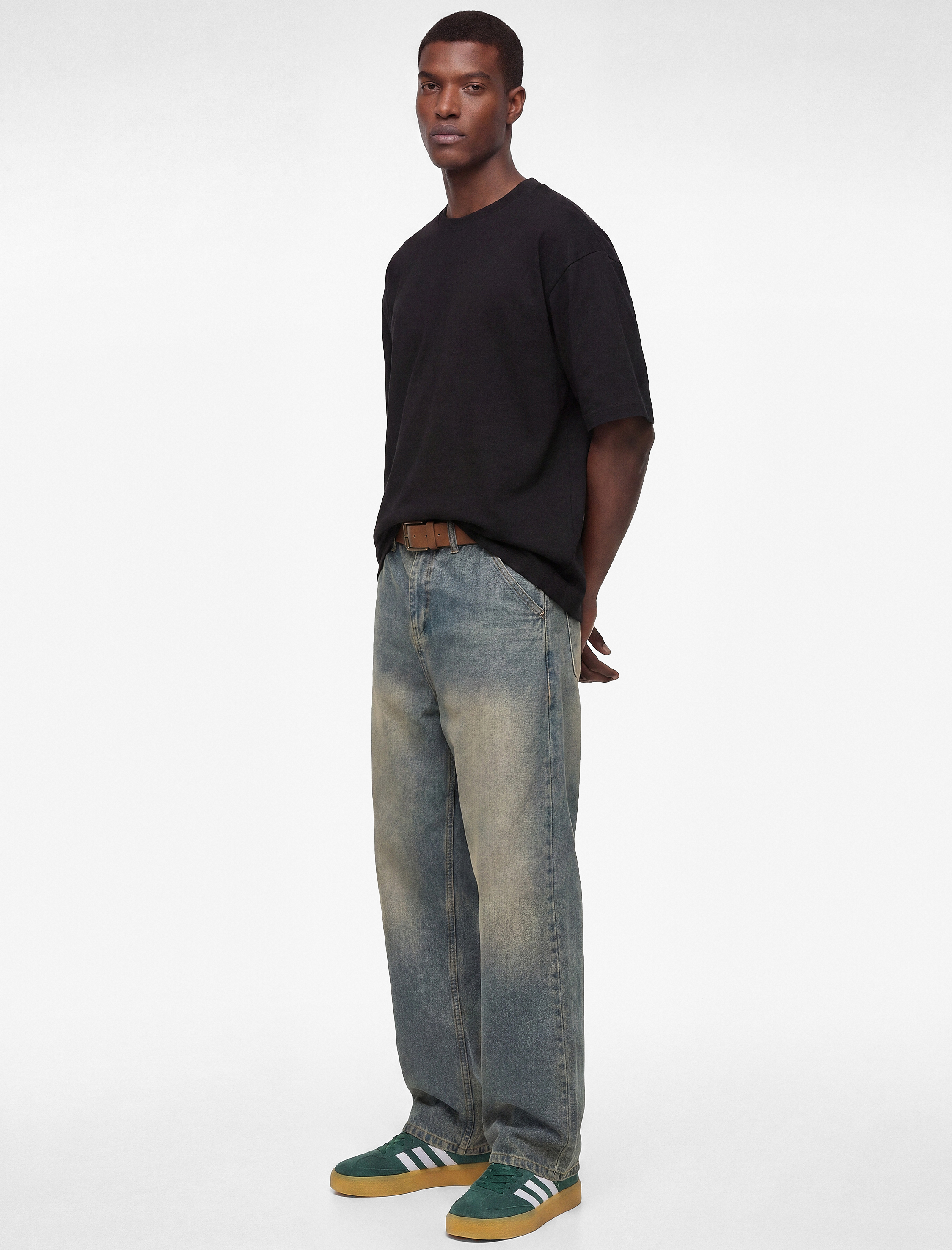   Pamuklu 3/4 Kollu Bisiklet Yaka Oversize Tişört