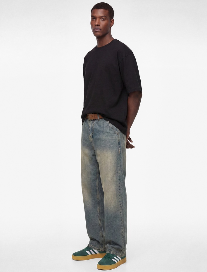  Pamuklu 3/4 Kollu Bisiklet Yaka Oversize Tişört
