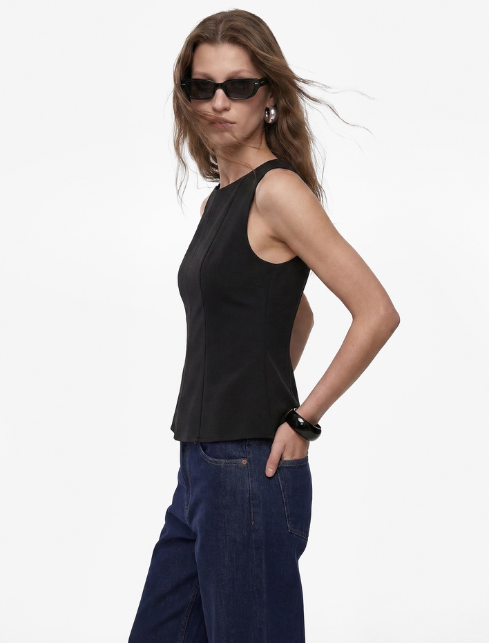  Slim Fit Kolsuz Bisiklet Yaka Peplum Bluz
