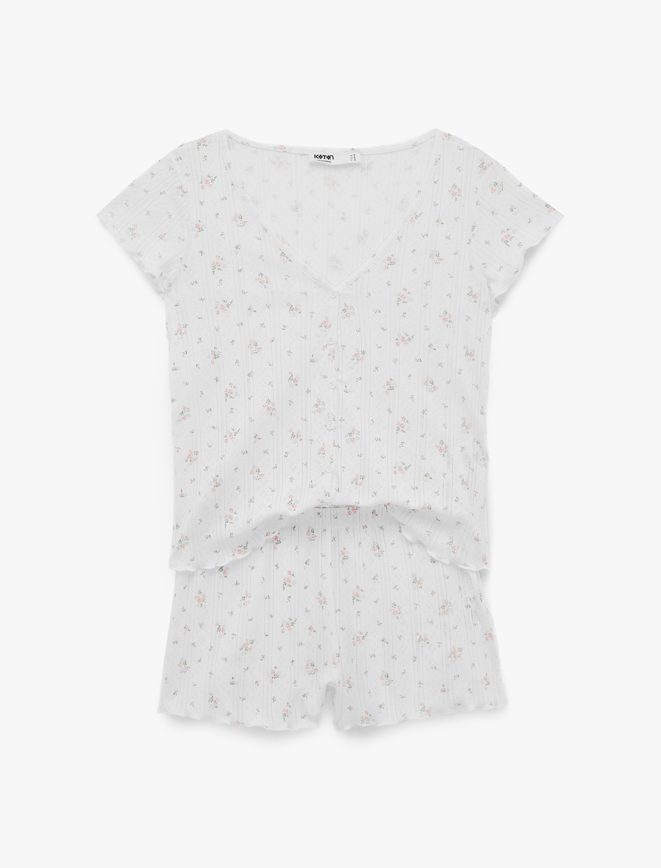   Pamuklu Kısa Kollu Desenli Şortlu Pijama Takımı