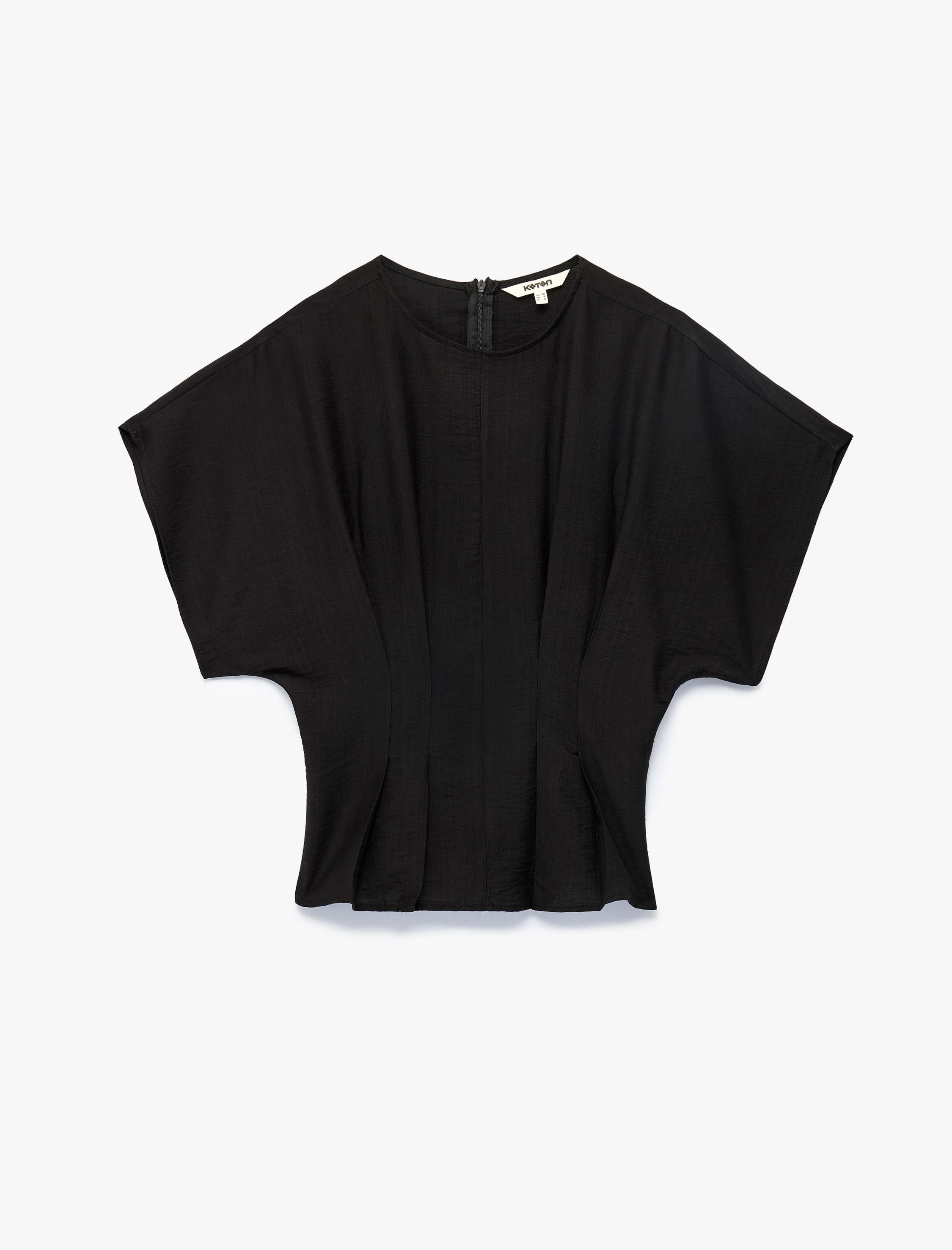   Viskon Kumaş Slim Fit Bisiklet Yaka Kısa Kollu Belden Oturtmalı Pileli Bluz