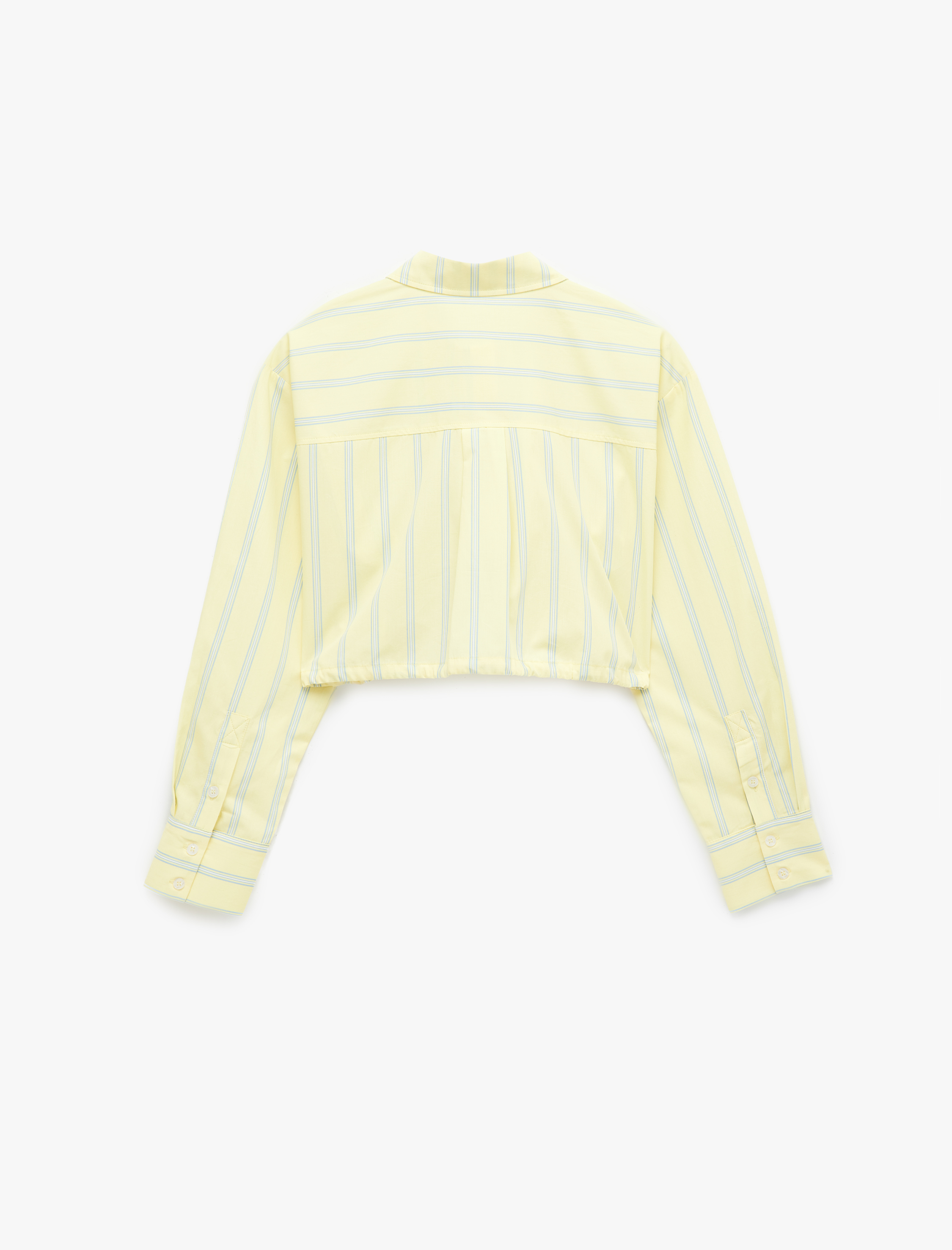   Koton X Sibil Çetinkaya - Pamuklu Uzun Kollu Cepli Bağlamalı Çizgili Crop Gömlek