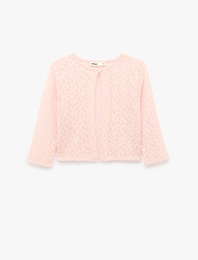 Yuvarlak Yaka Yarı Transparan Yarım Kol Crop Dantel Crop Bluz
