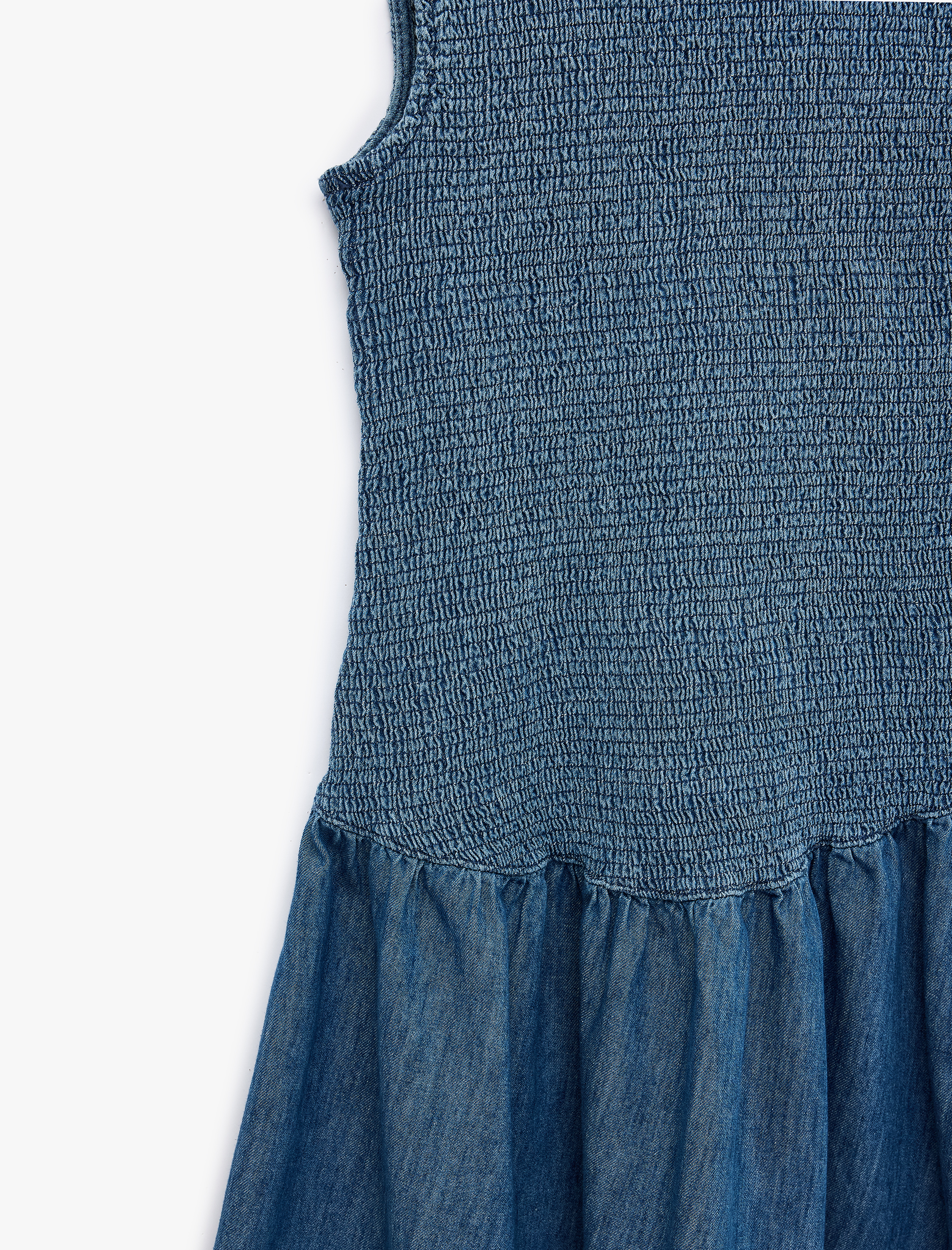   Pamuklu Kolsuz Bisiklet Yaka Gipeli Mini Denim Elbise