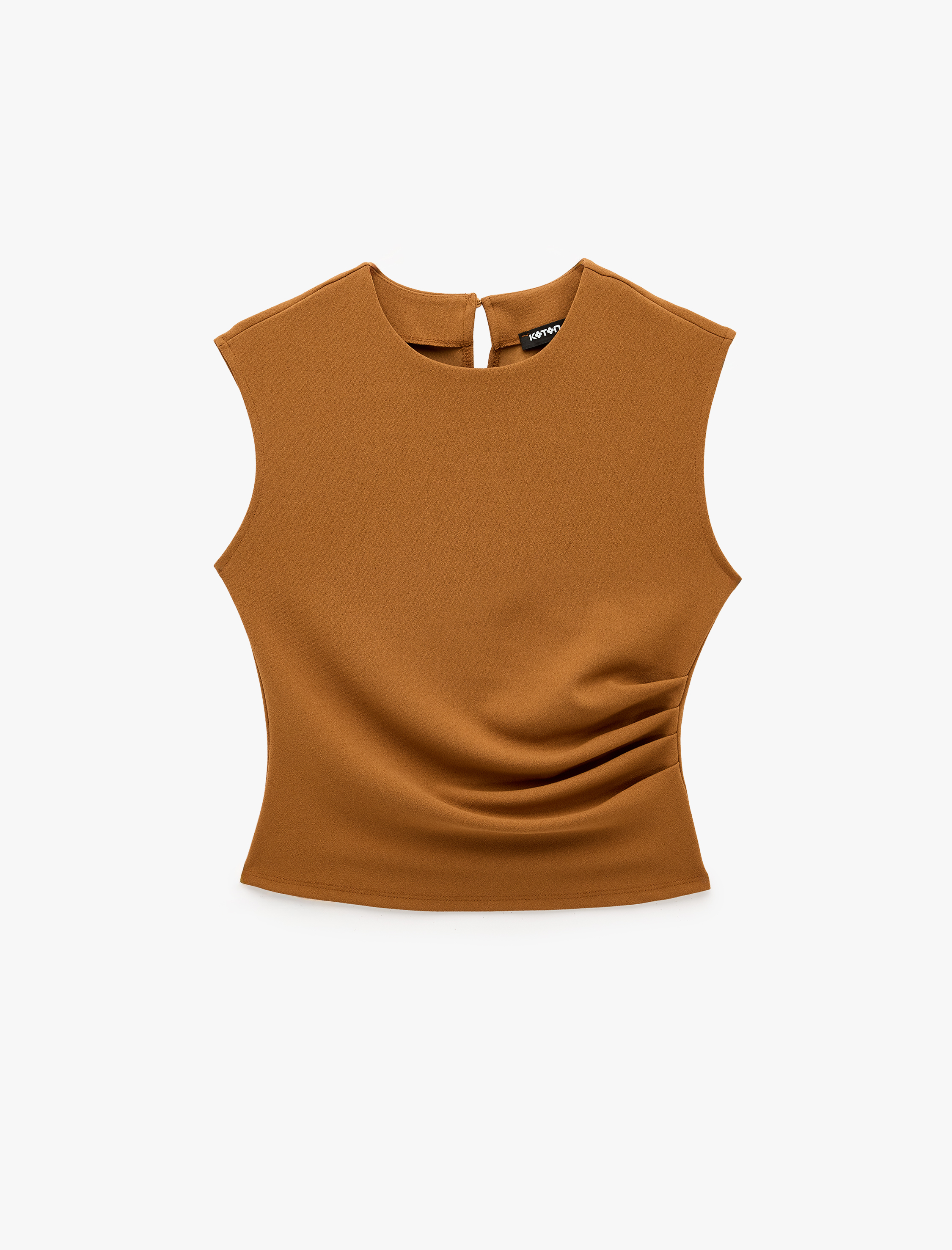   Krep Scuba Slim Fit Drape Detaylı Kolsuz Bisiklet Yaka Bluz