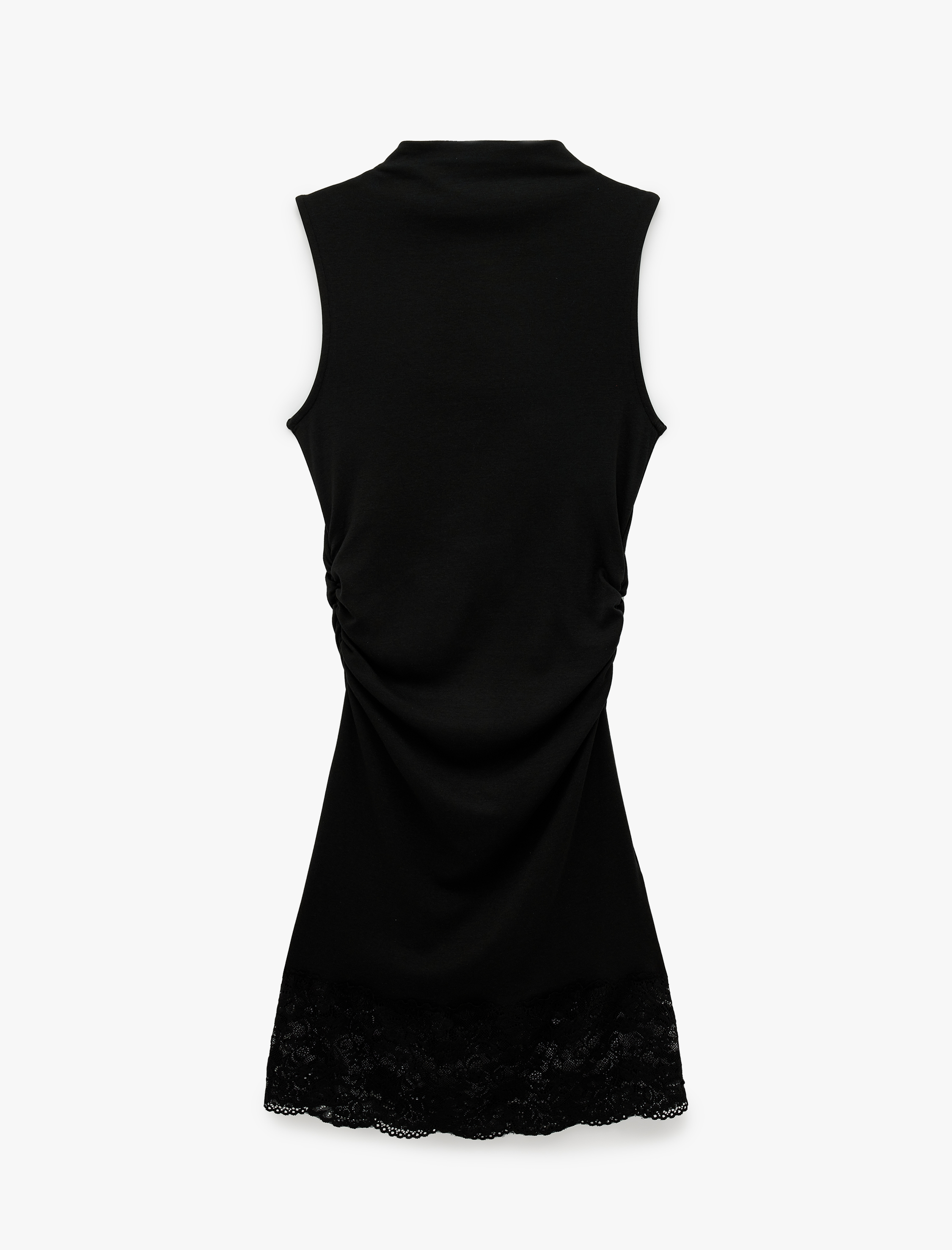   Modal Karışımlı Slim Fit Dik Yaka Kolsuz Mini Dantelli Elbise