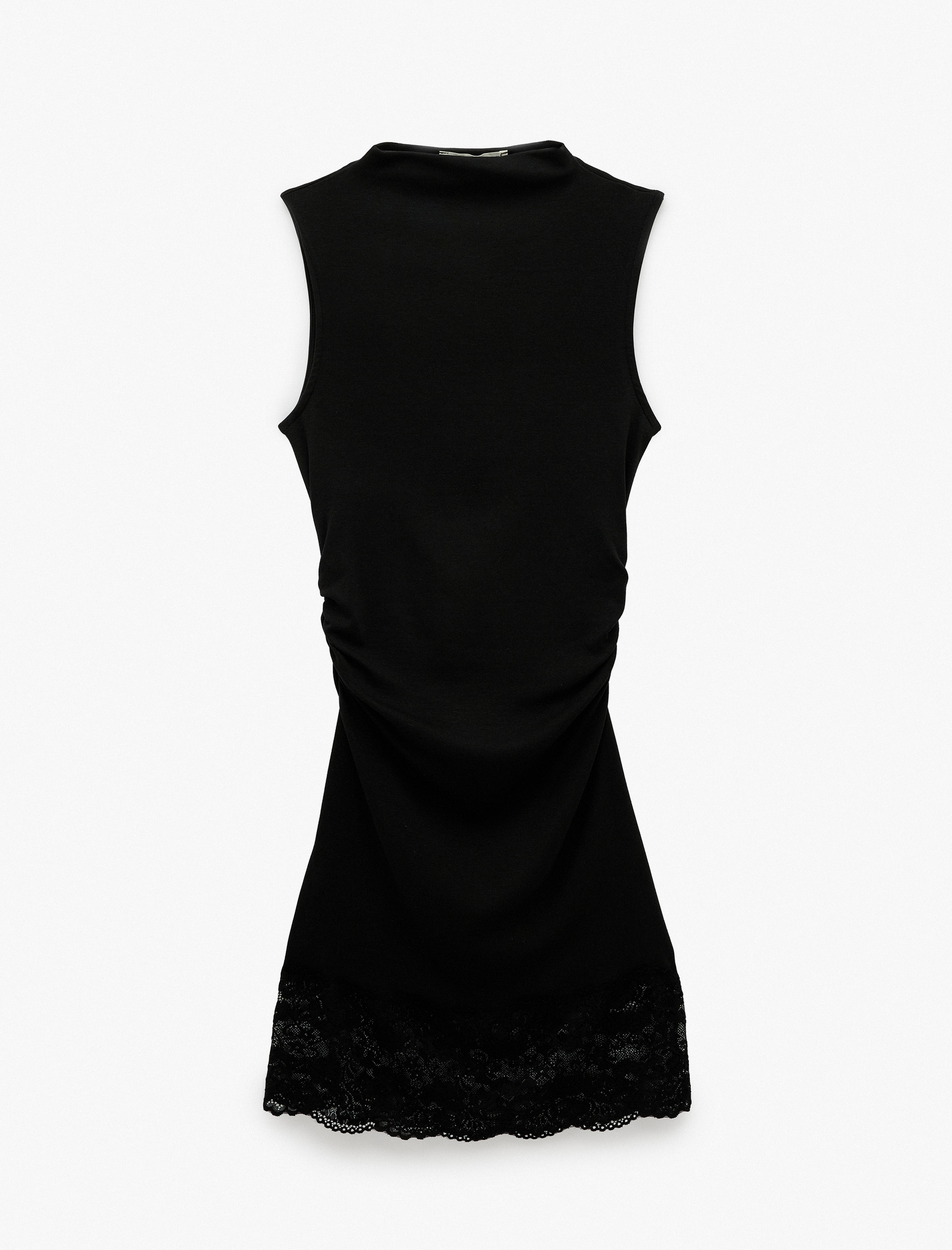   Modal Karışımlı Slim Fit Dik Yaka Kolsuz Mini Dantelli Elbise