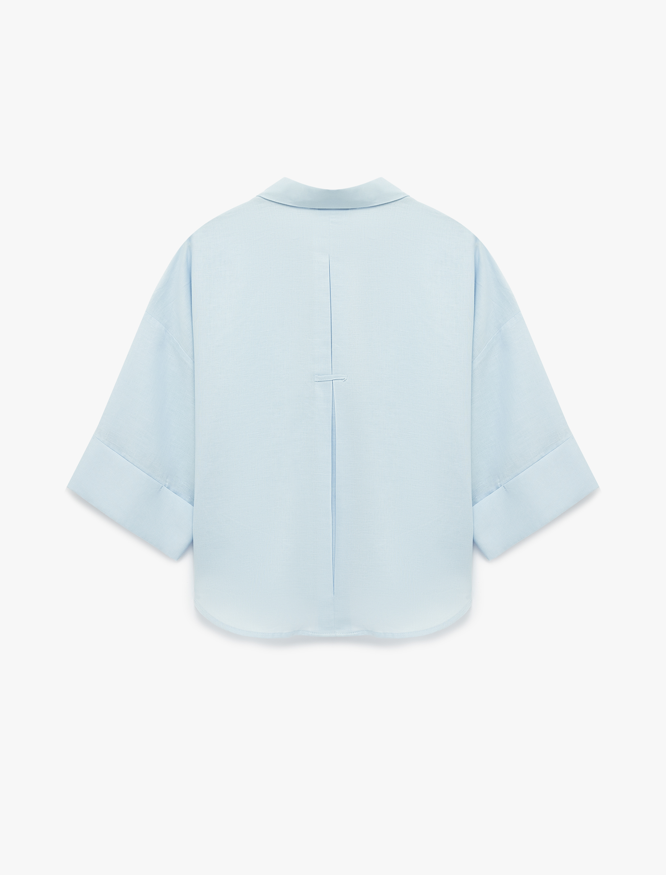   Oversize Klasik Yaka 3/4 Kollu Keten Karışımlı Gömlek