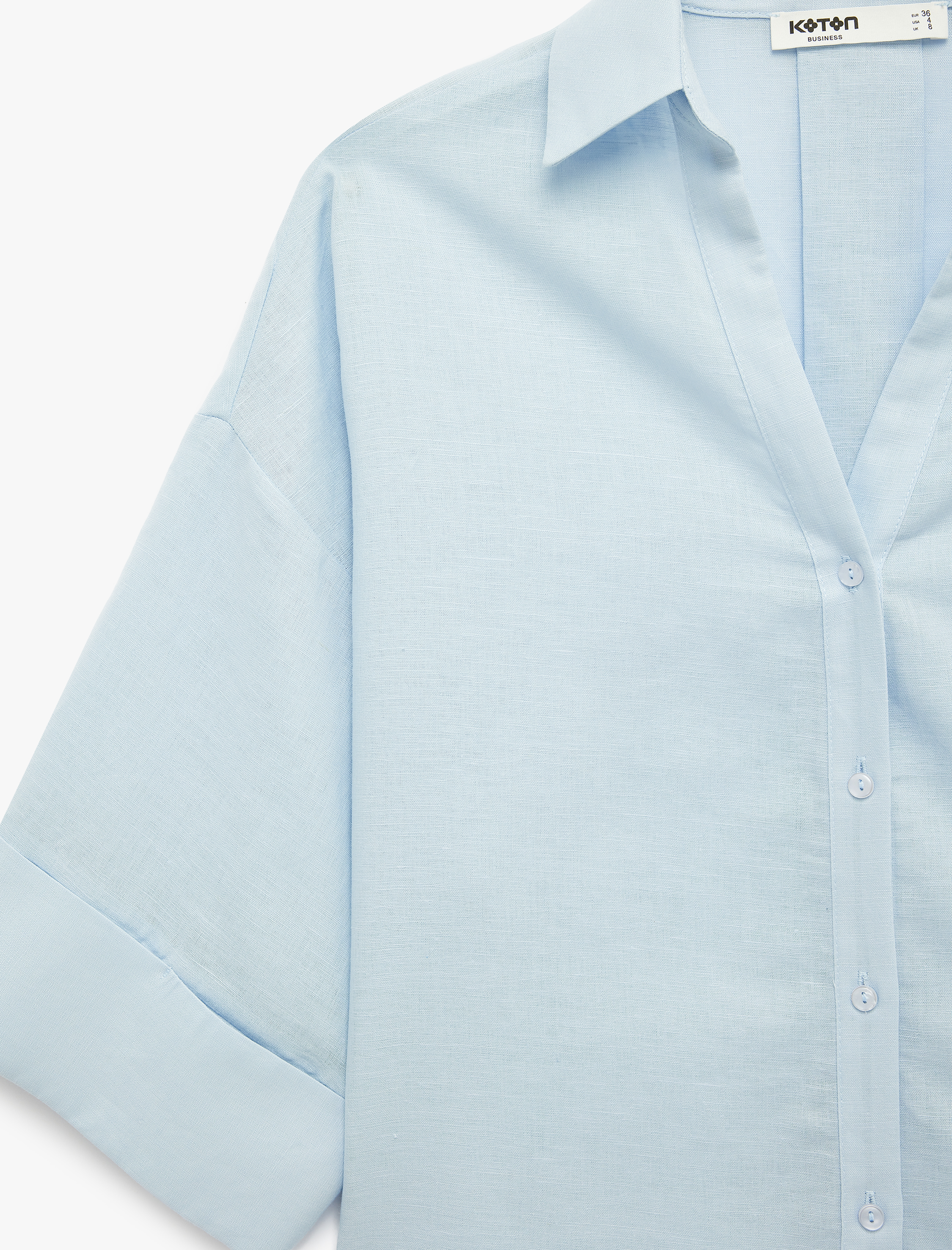   Oversize Klasik Yaka 3/4 Kollu Keten Karışımlı Gömlek