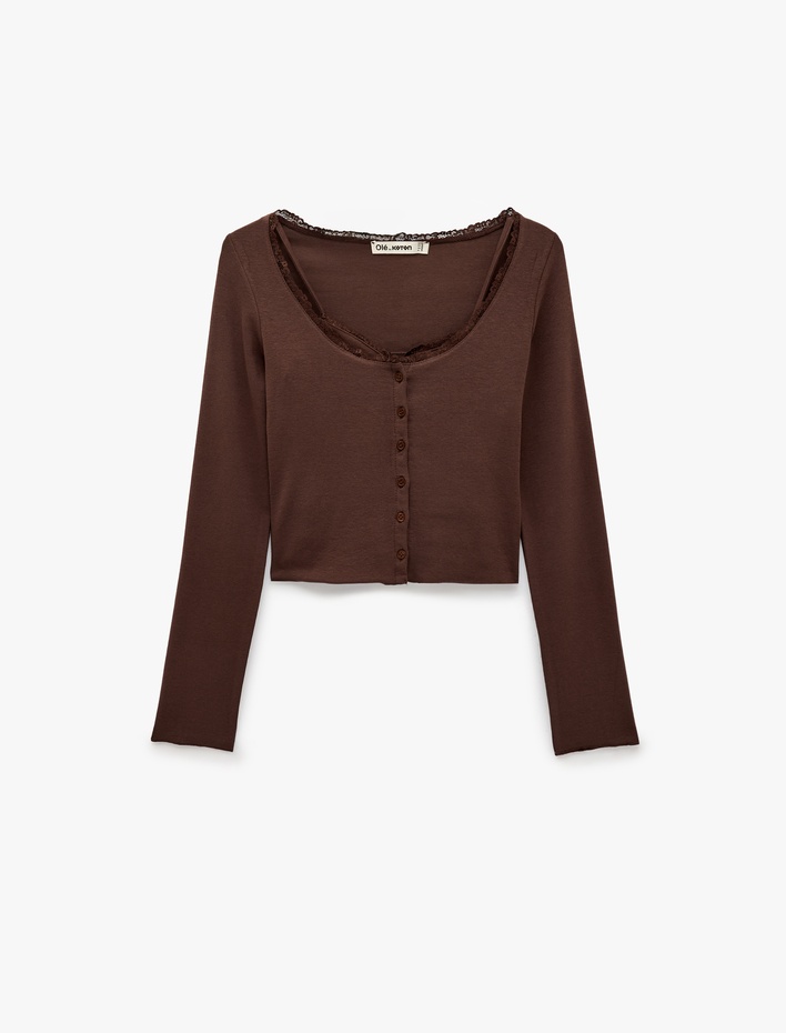  Modal Karışımlı Dantel Detaylı Slim Fit Kısa Kollu U Yaka Hırka