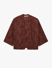Pamuklu V Yaka 3/4 Kol Nakışlı Kimono