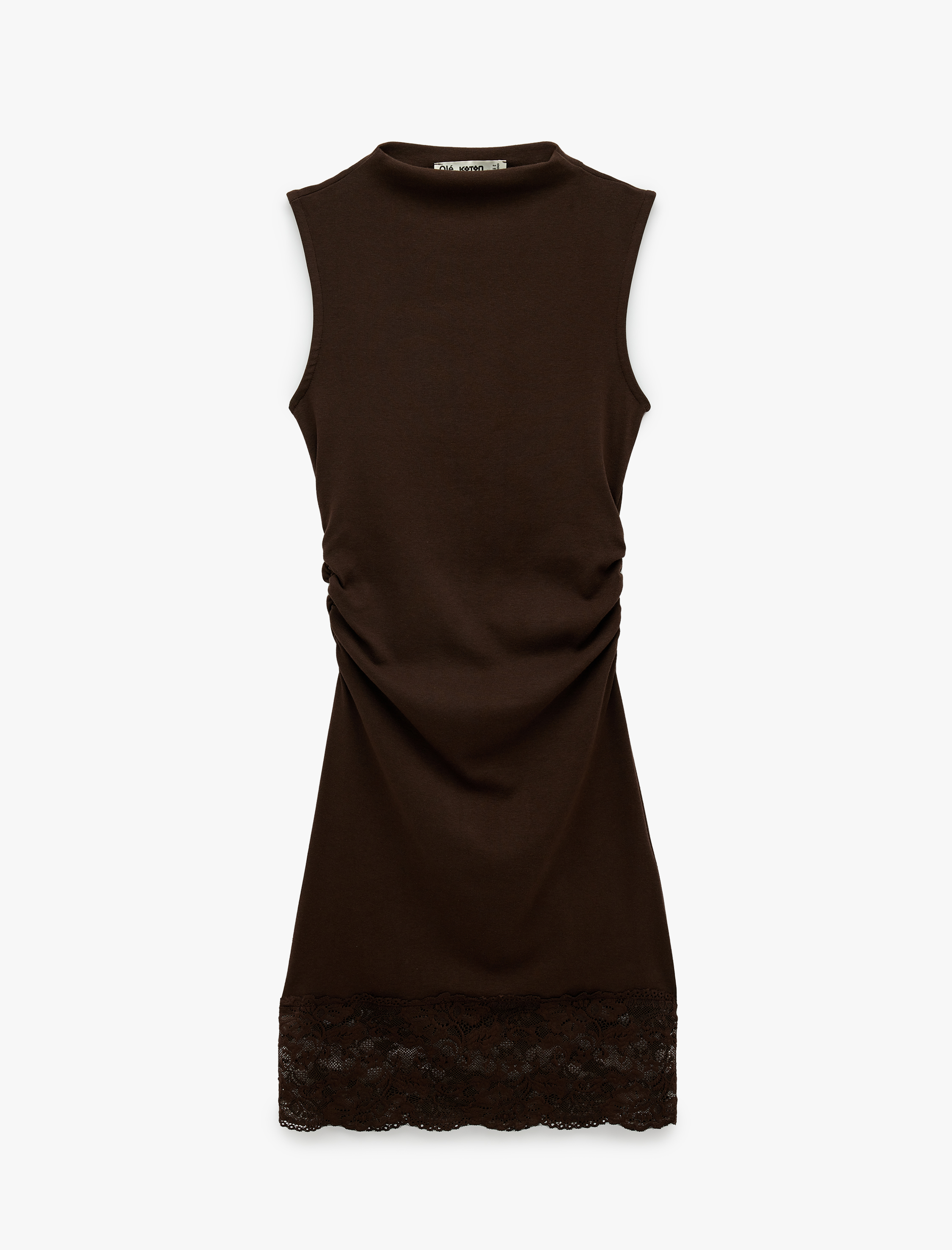   Modal Karışımlı Slim Fit Dik Yaka Kolsuz Mini Dantelli Elbise