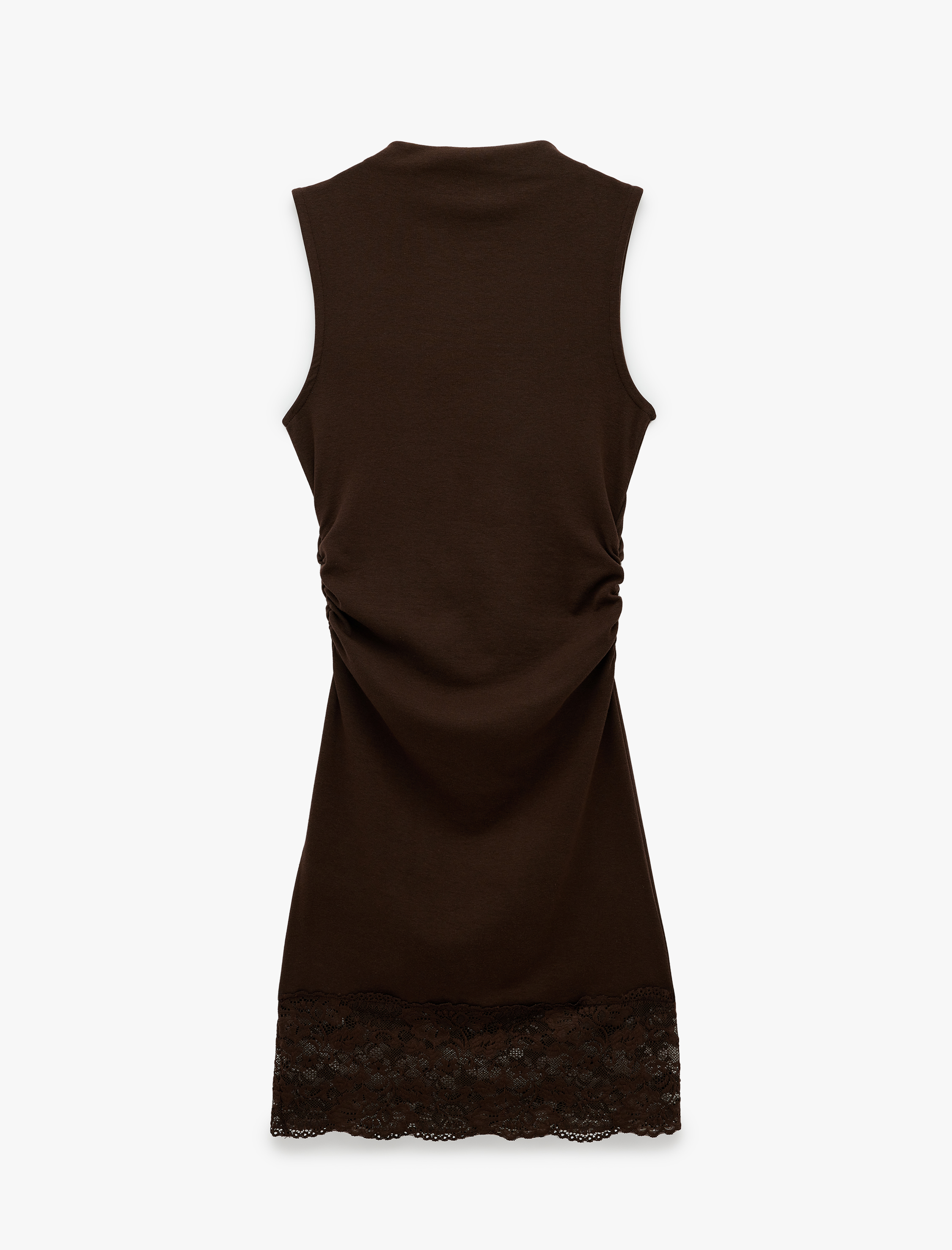   Modal Karışımlı Slim Fit Dik Yaka Kolsuz Mini Dantelli Elbise