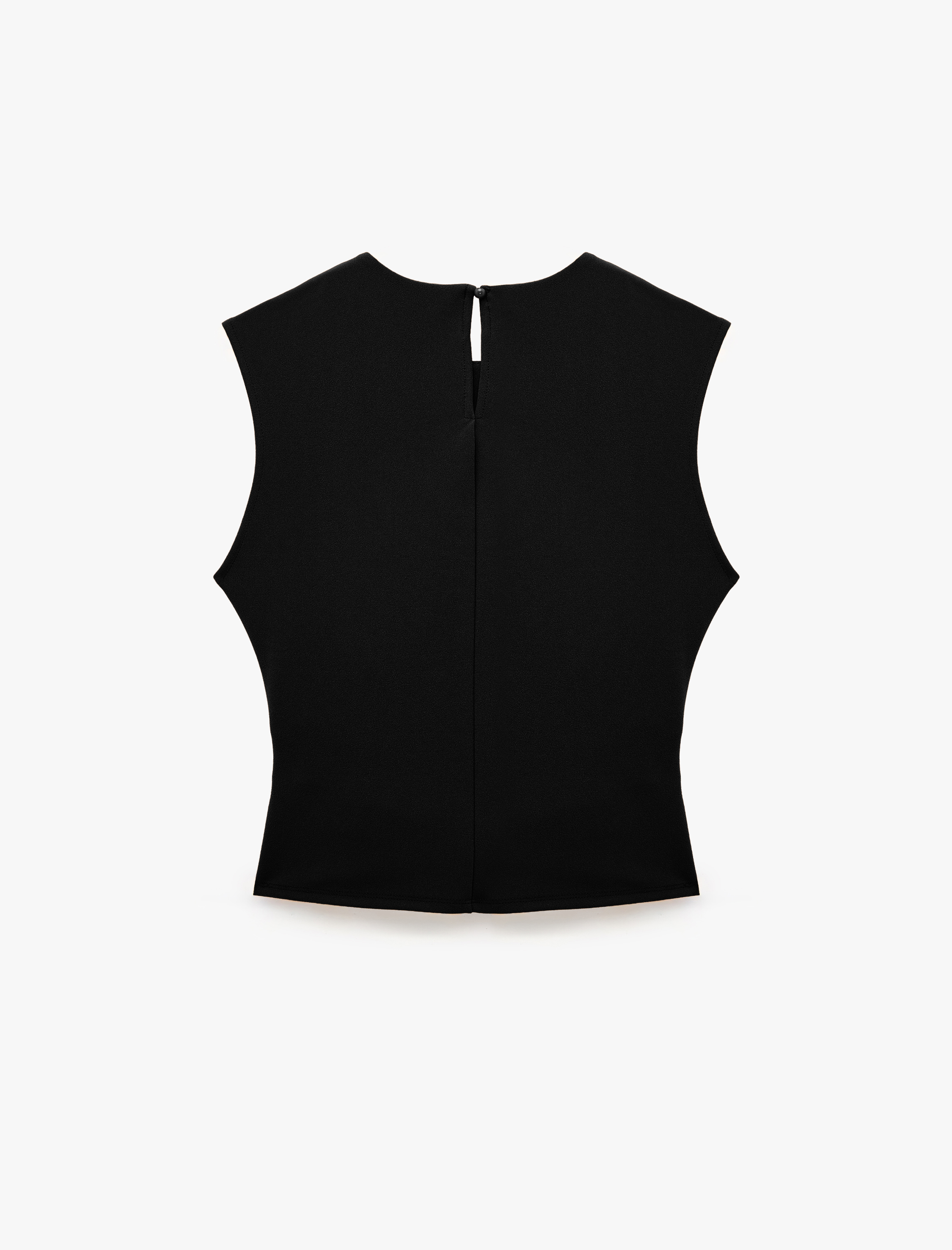   Krep Scuba Slim Fit Drape Detaylı Kolsuz Bisiklet Yaka Bluz