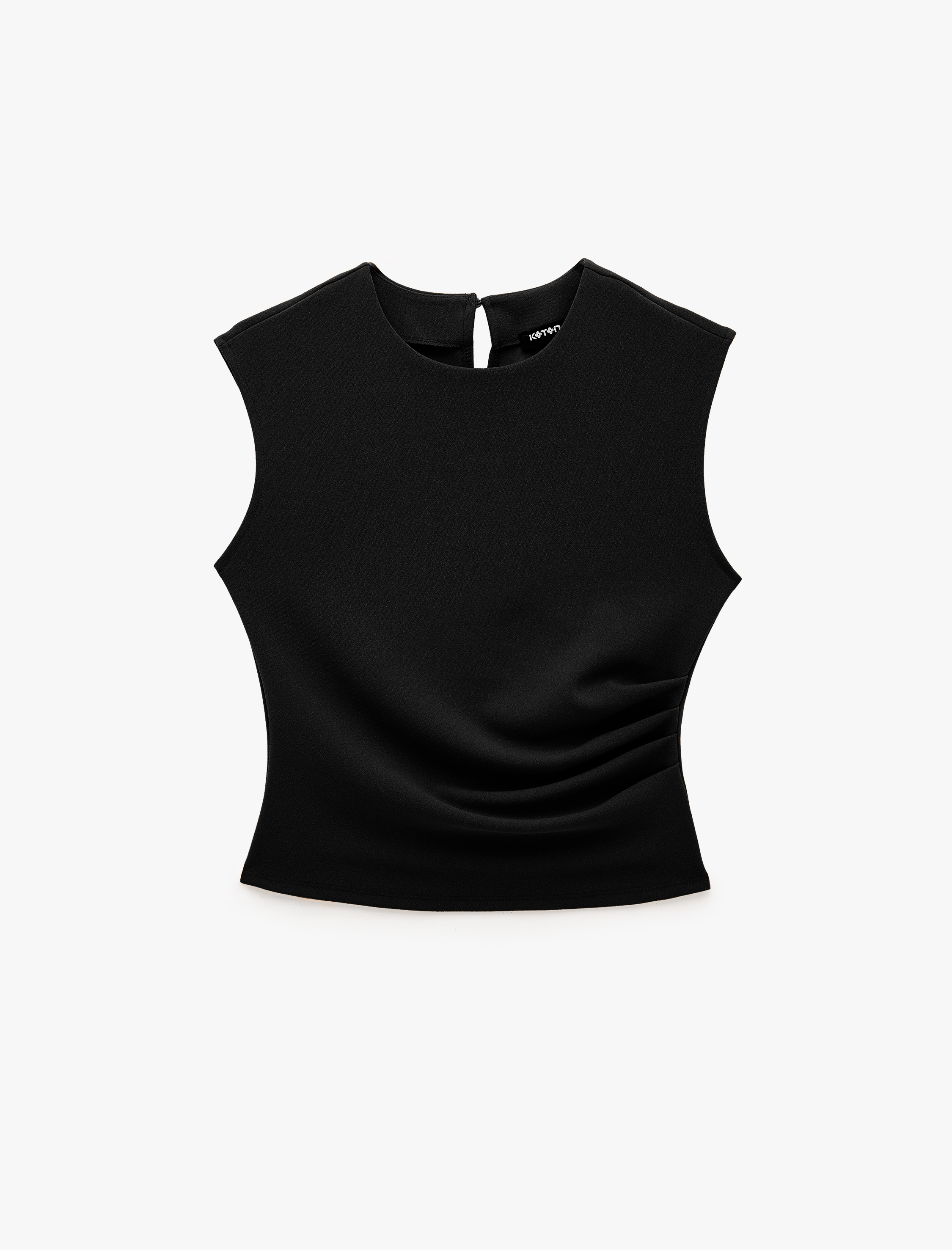   Krep Scuba Slim Fit Drape Detaylı Kolsuz Bisiklet Yaka Bluz