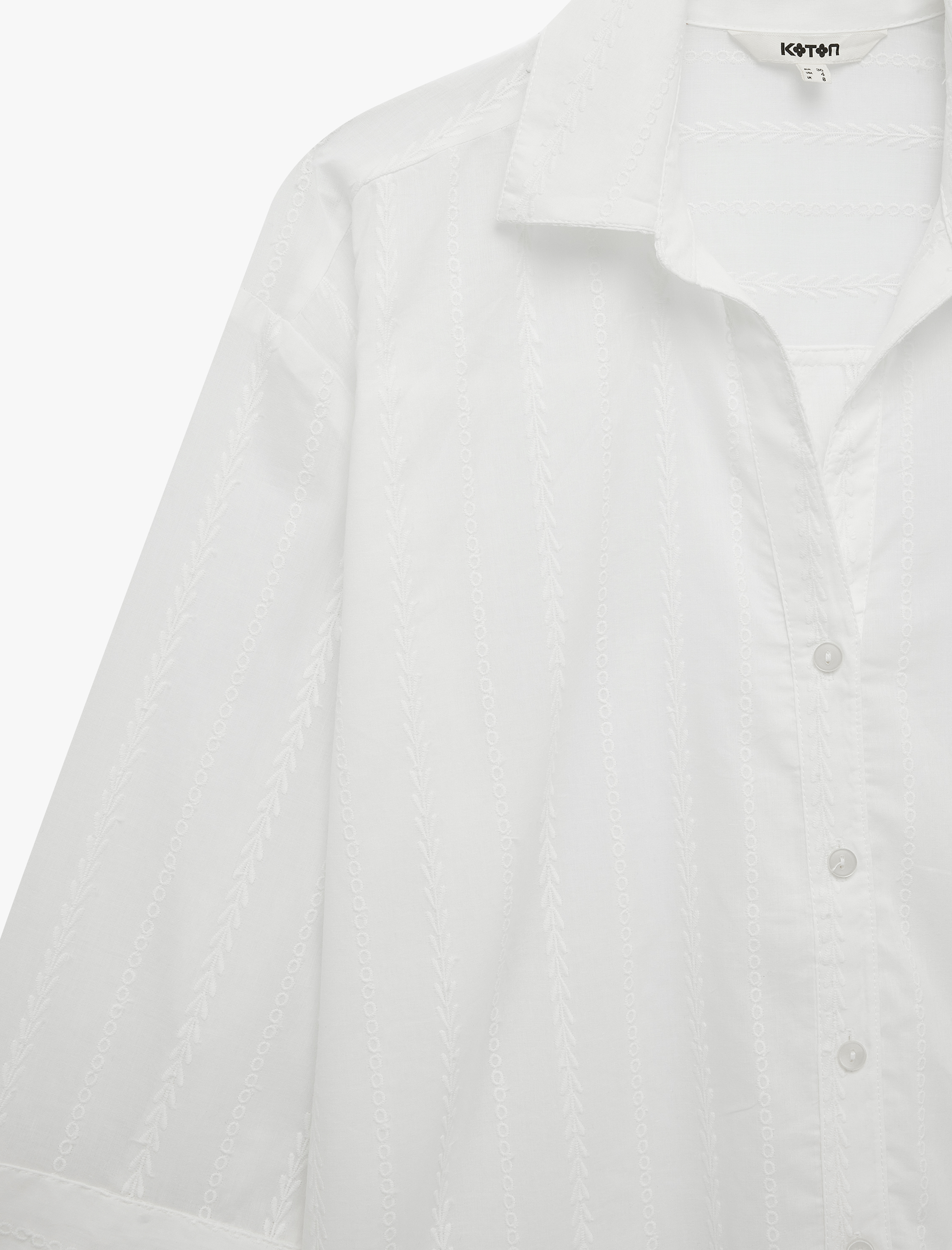   Pamuklu Uzun Kollu Nakış Detaylı Brodeli Oversize Poplin Gömlek