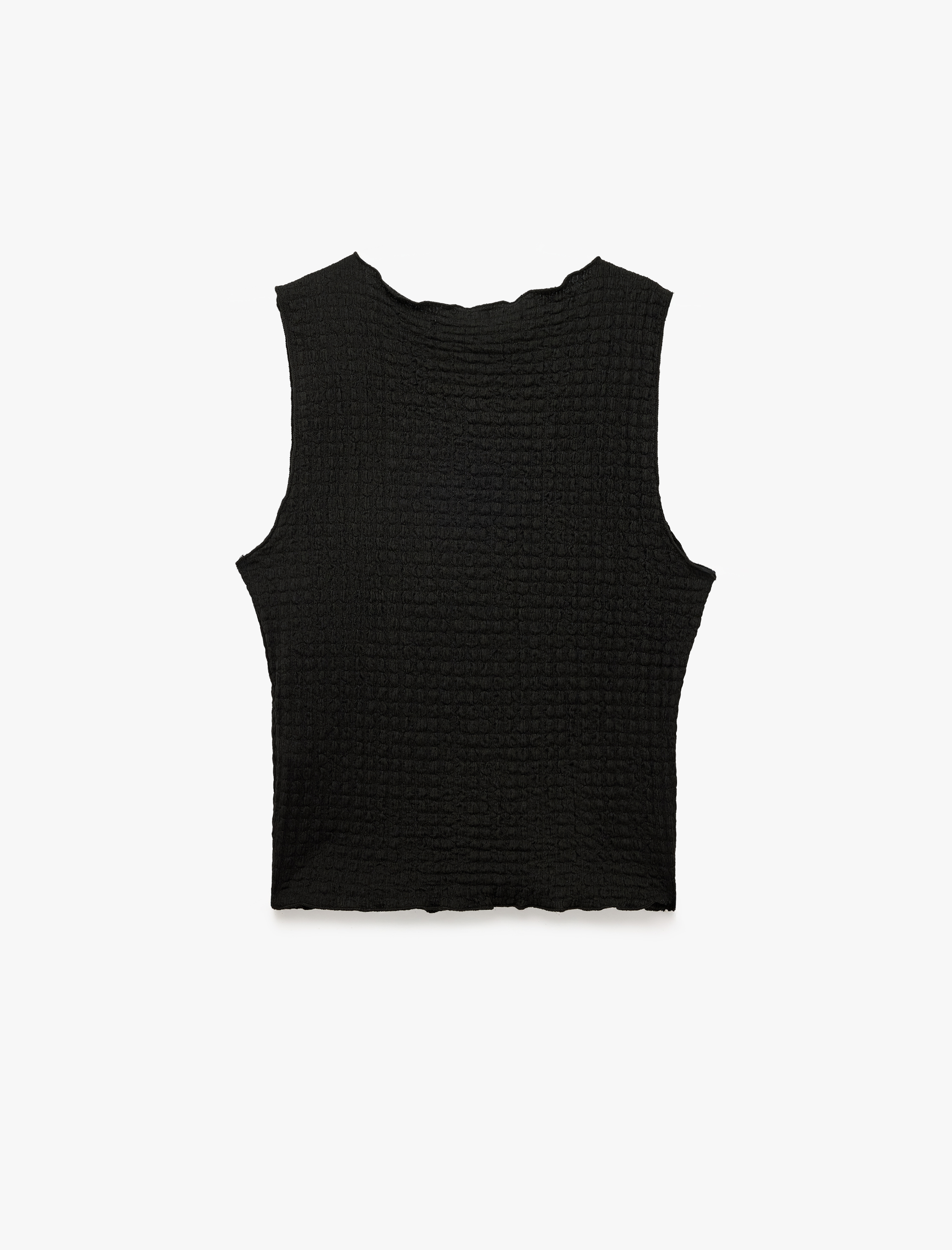   Bürümcük Kumaş Dokulu Slim Fit Bisiklet Yaka Kolsuz Bluz