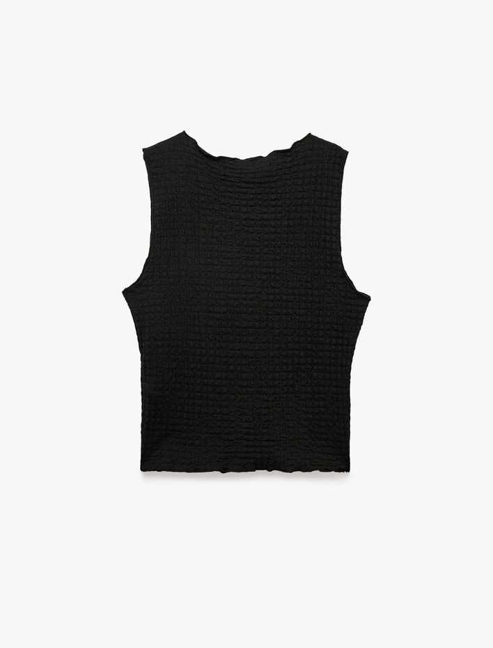  Bürümcük Kumaş Dokulu Slim Fit Bisiklet Yaka Kolsuz Bluz