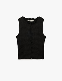 Bürümcük Kumaş Dokulu Slim Fit Bisiklet Yaka Kolsuz Bluz