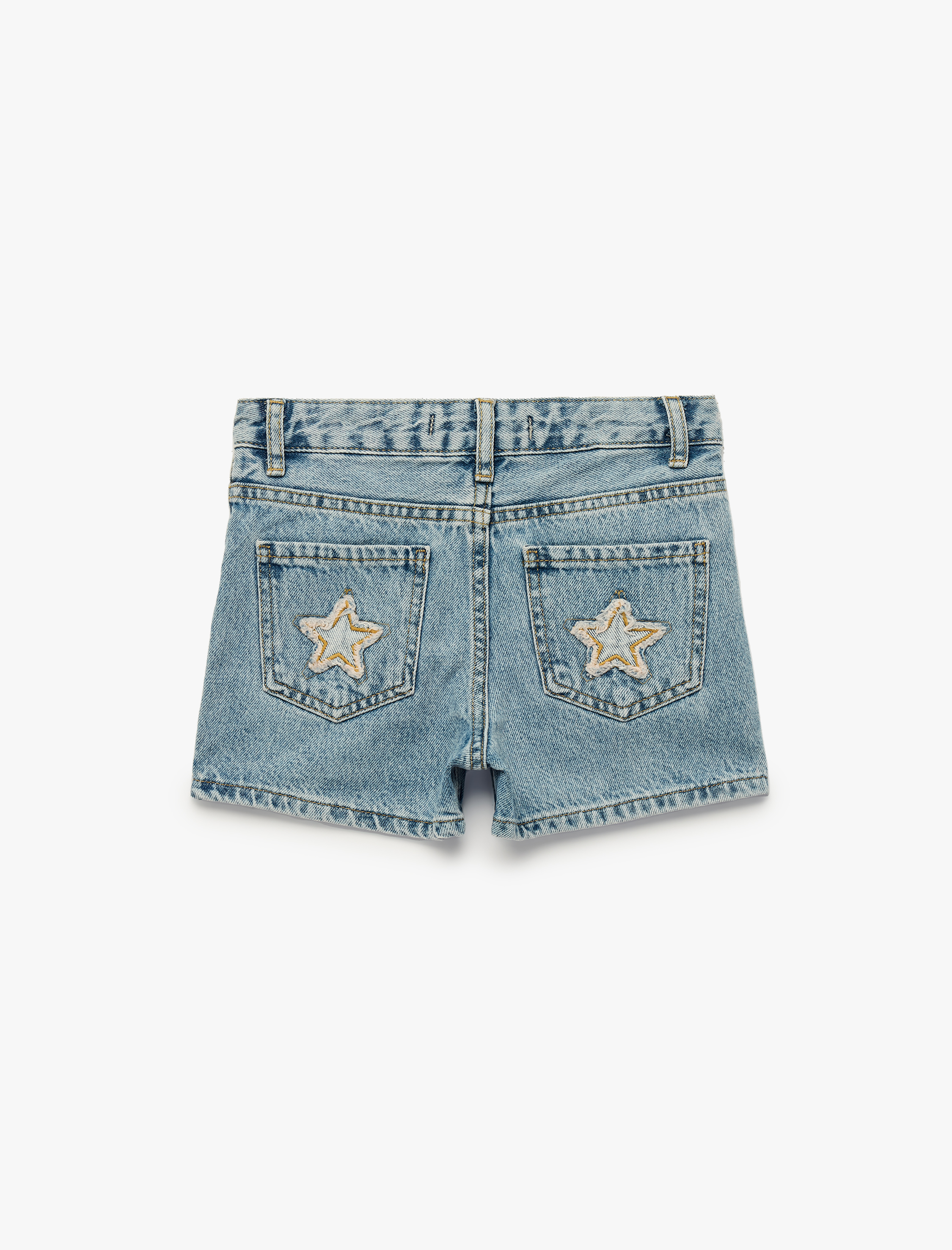  Kız Çocuk Yıldız Detaylı Cepli Pamuklu Denim Şort