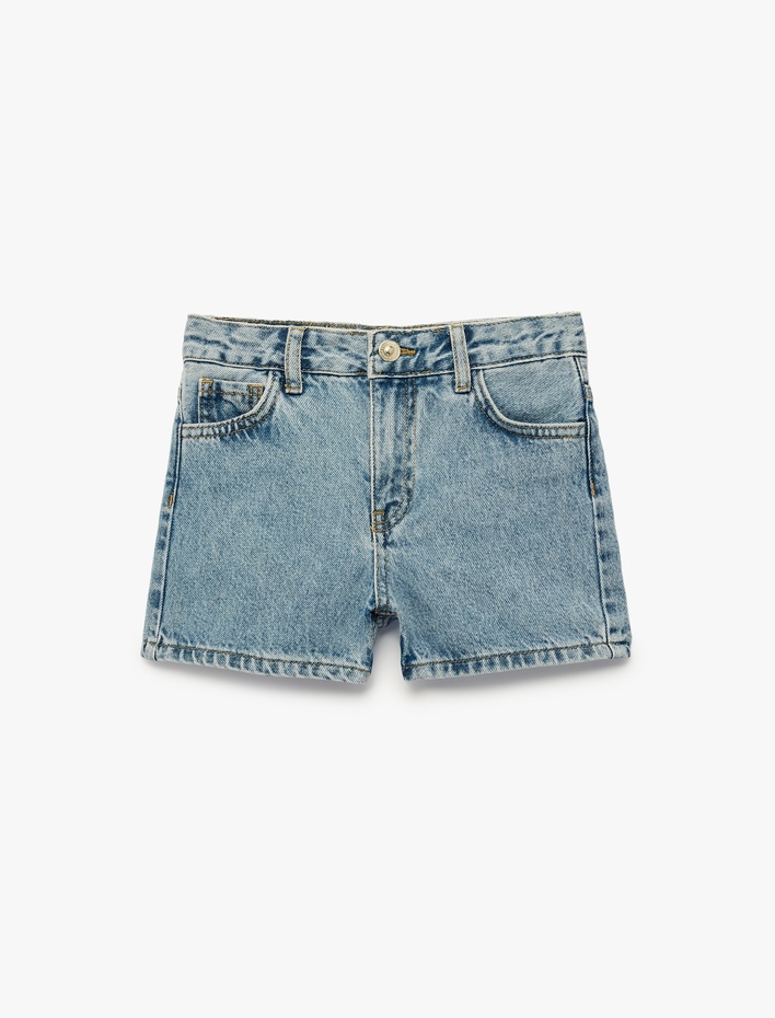 Kız Çocuk Yıldız Detaylı Cepli Pamuklu Denim Şort
