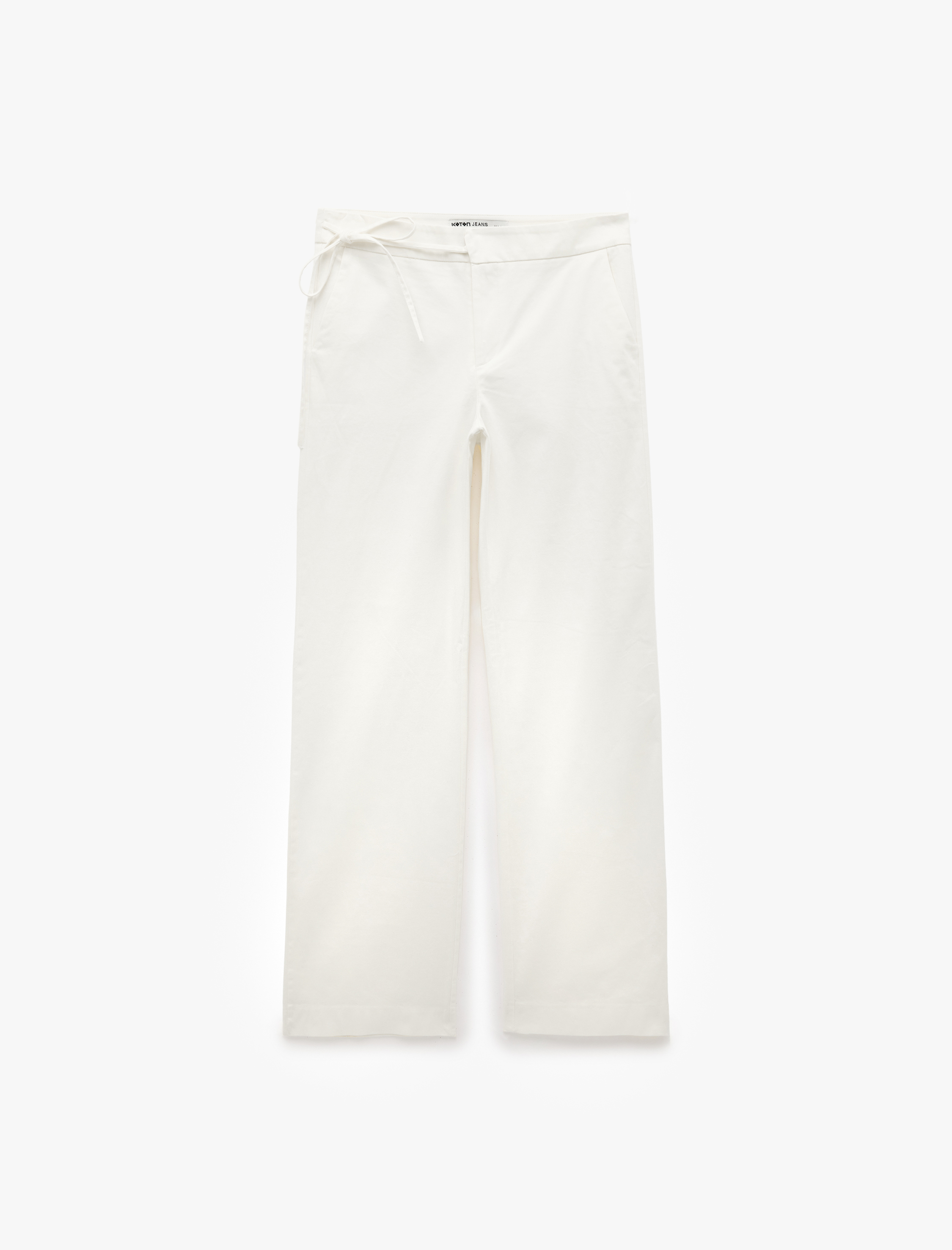   Pamuklu Bağlama Detaylı Uzun Düz Paça Düşük Bel Pantolon - Longer Straight Jeans