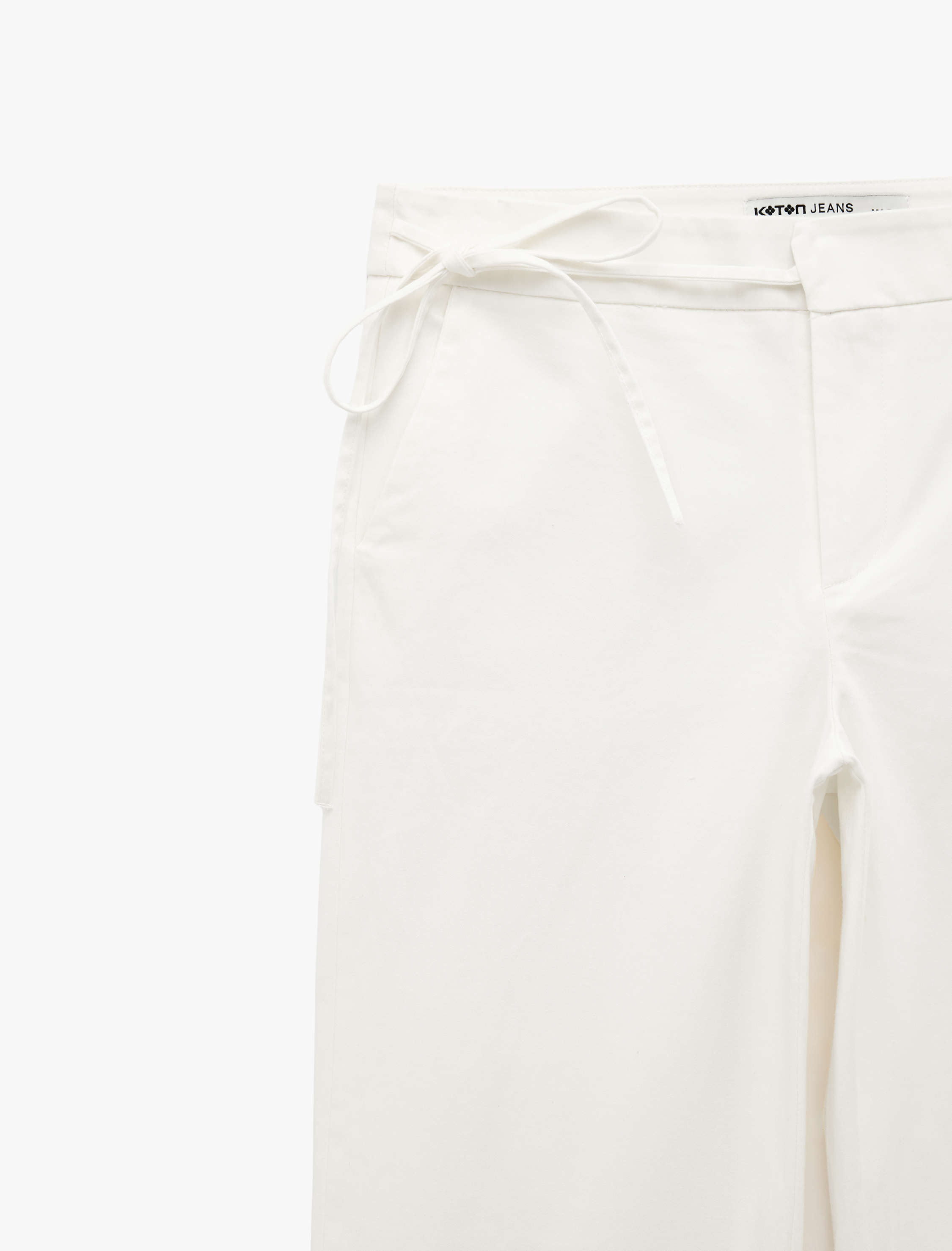   Pamuklu Bağlama Detaylı Uzun Düz Paça Düşük Bel Pantolon - Longer Straight Jeans